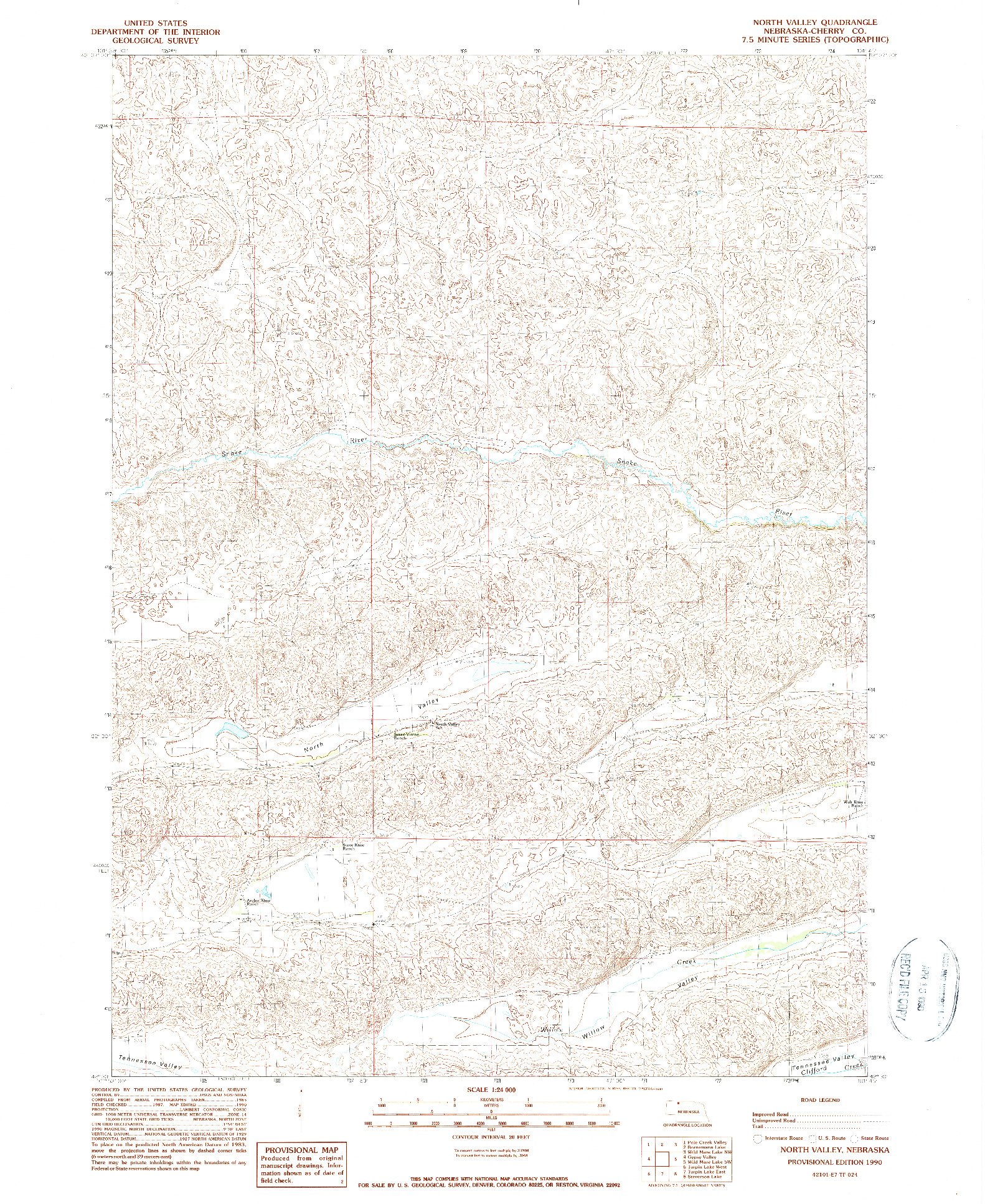USGS 1:24000-SCALE QUADRANGLE FOR NORTH VALLEY, NE 1990