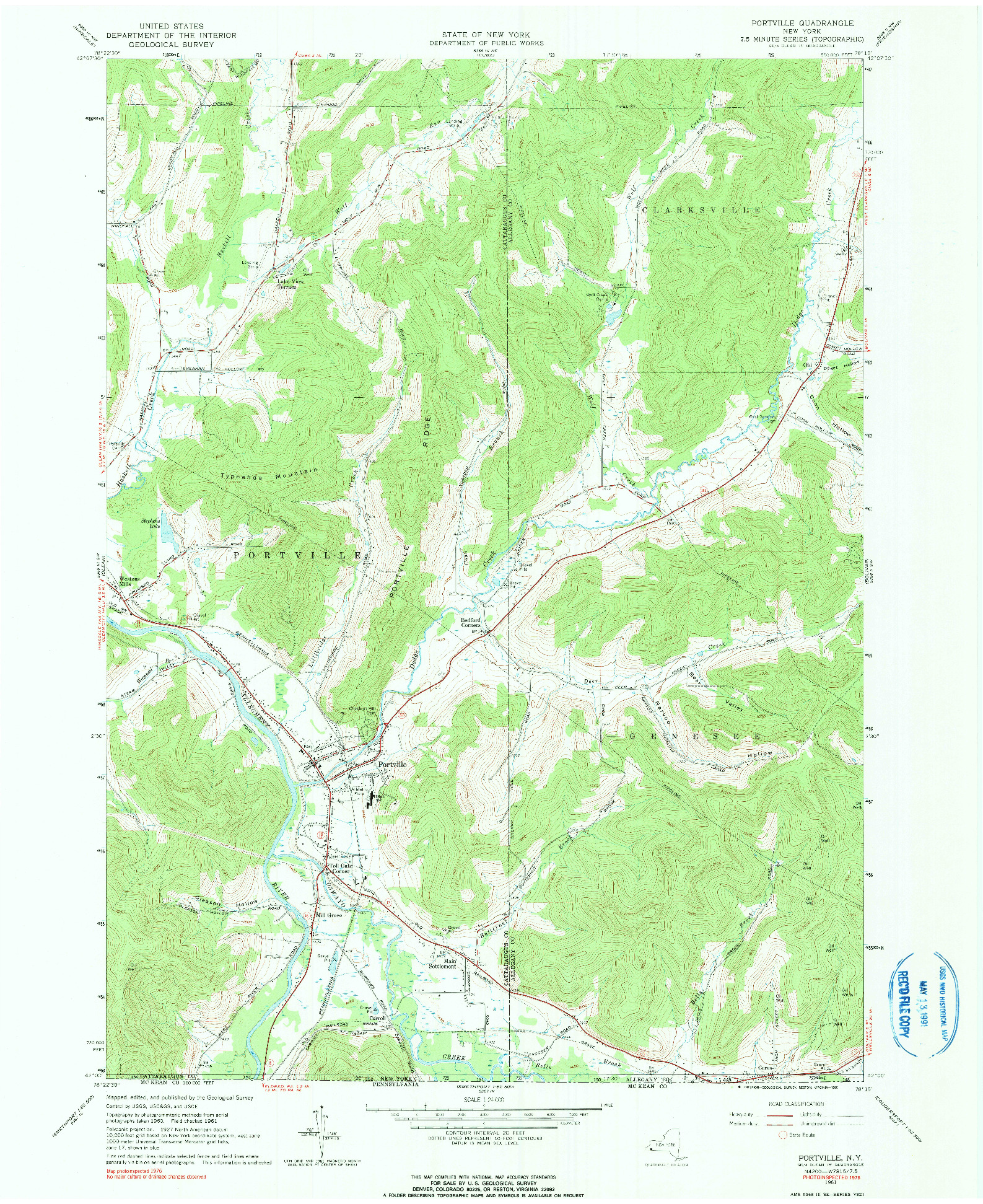 USGS 1:24000-SCALE QUADRANGLE FOR PORTVILLE, NY 1961