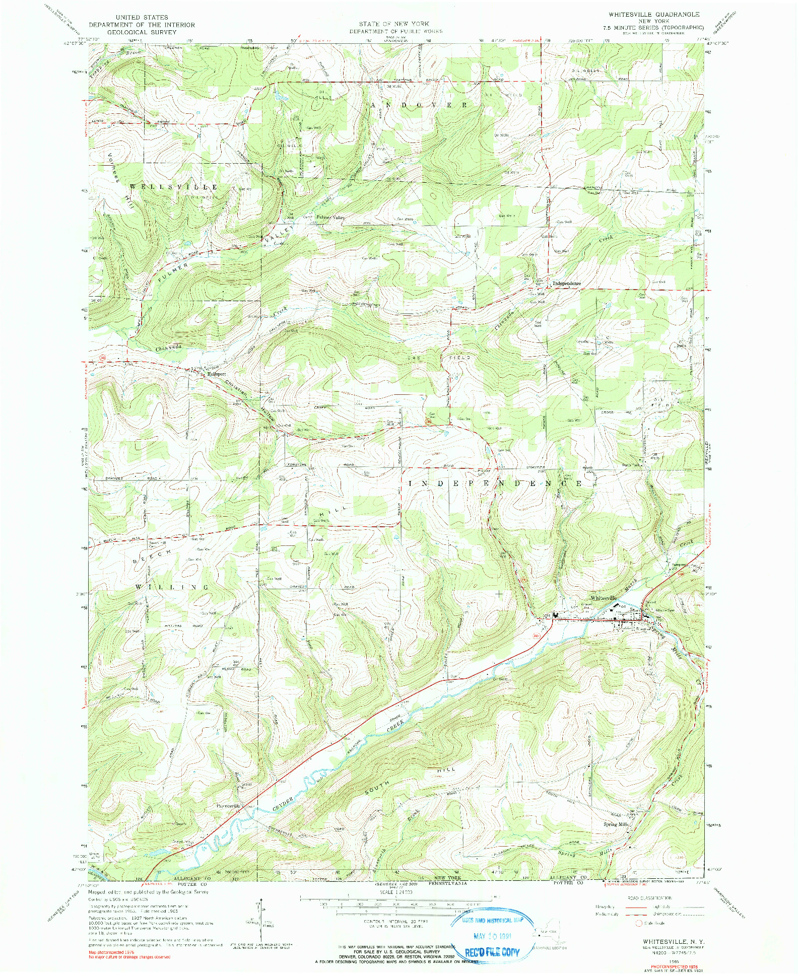USGS 1:24000-SCALE QUADRANGLE FOR WHITESVILLE, NY 1965