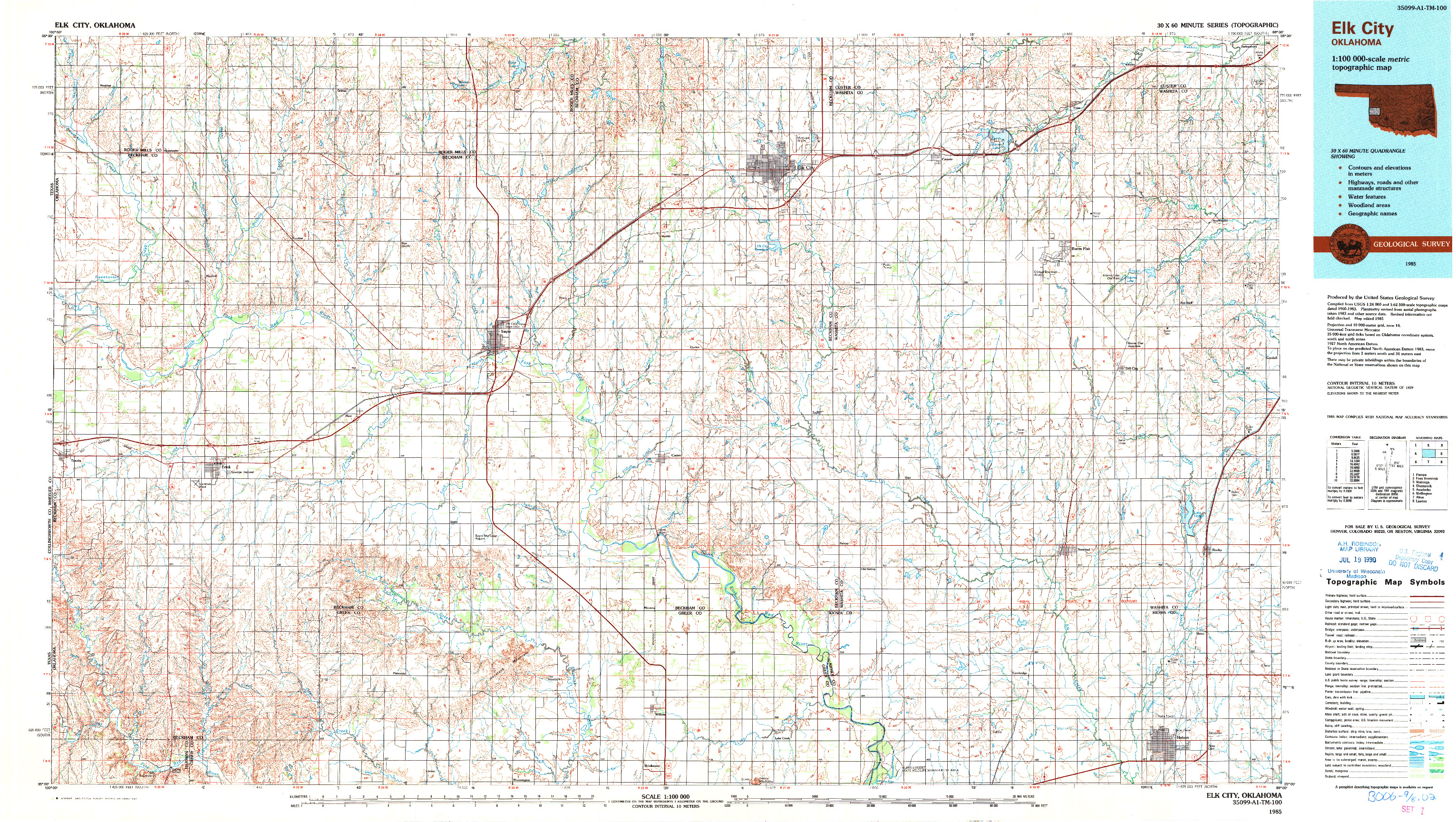 USGS 1:100000-SCALE QUADRANGLE FOR ELK CITY, OK 1985