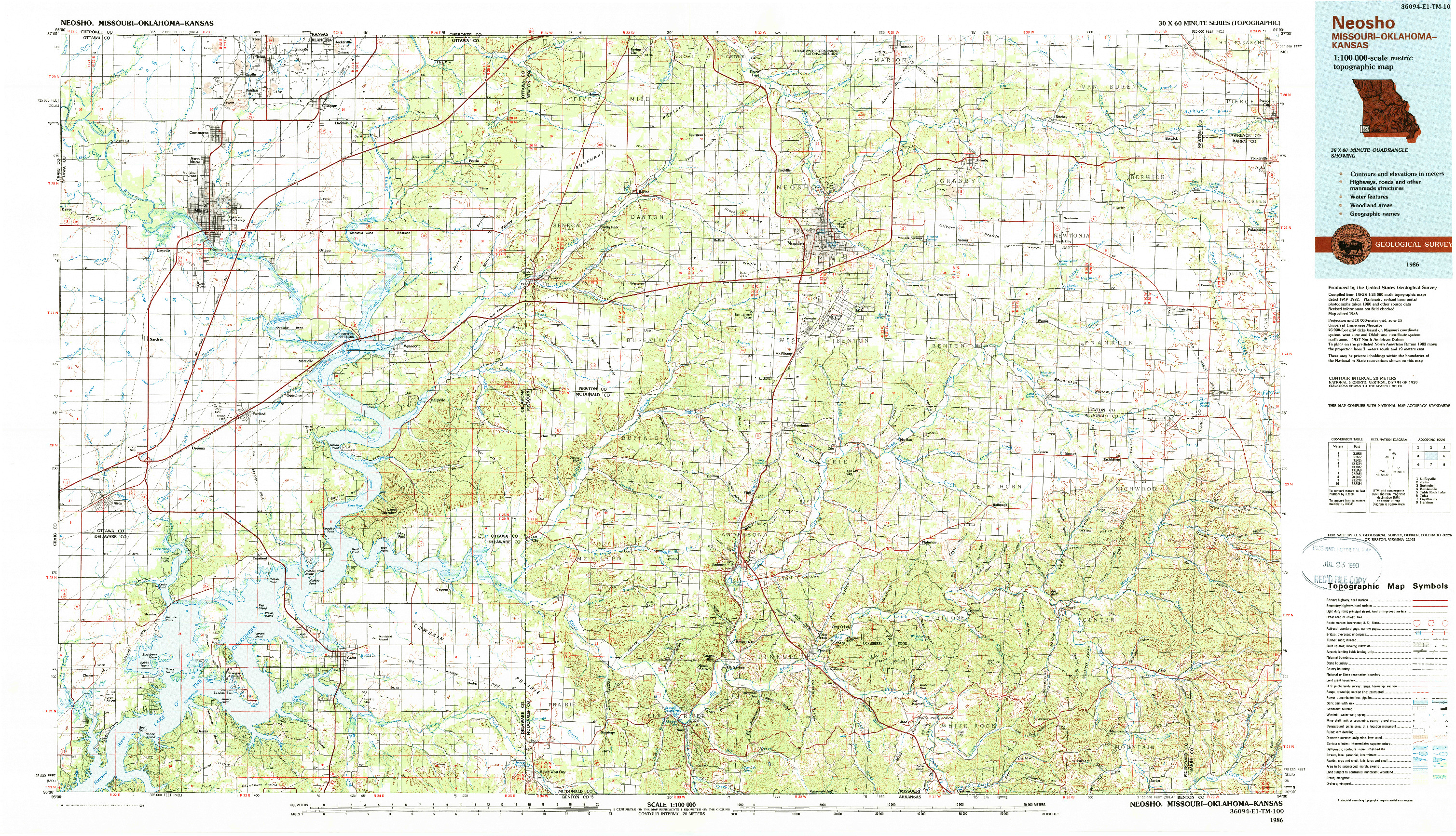 USGS 1:100000-SCALE QUADRANGLE FOR NEOSHO, MO 1986
