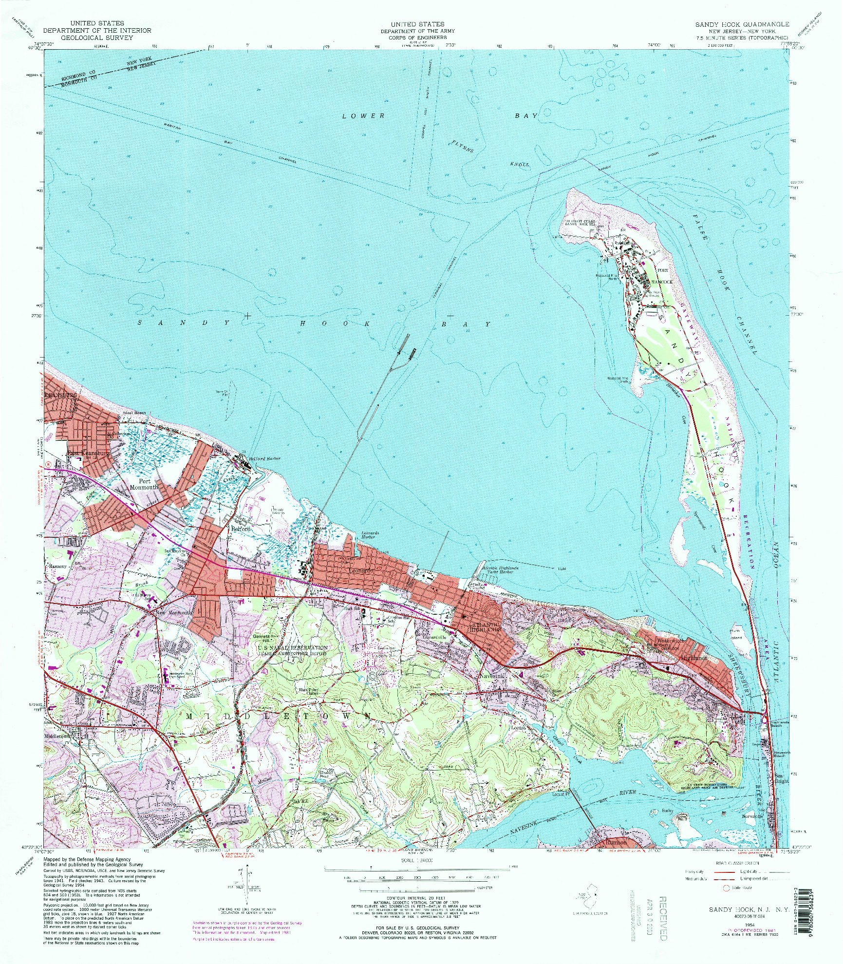 USGS 1:24000-SCALE QUADRANGLE FOR SANDY HOOK, NJ 1954