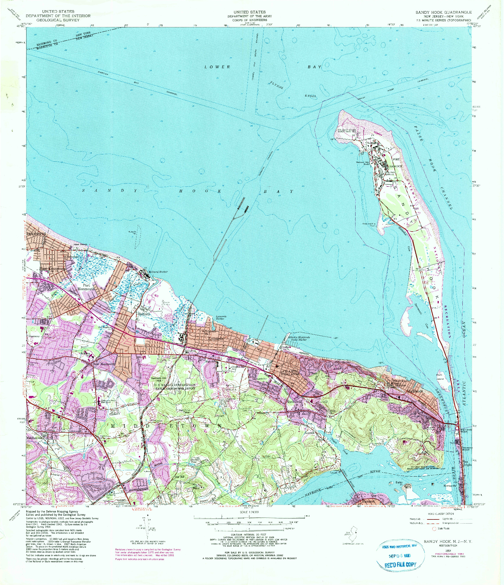 USGS 1:24000-SCALE QUADRANGLE FOR SANDY HOOK, NJ 1954