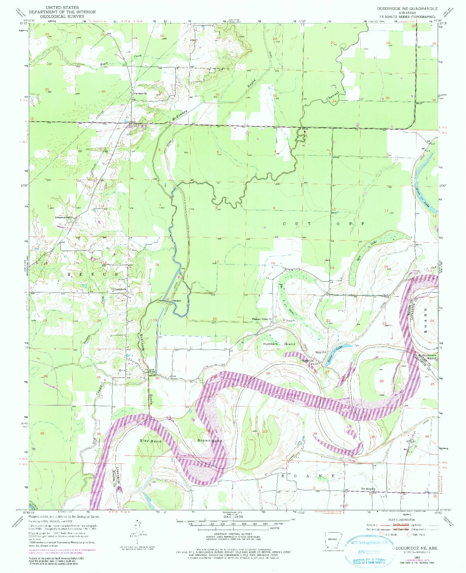 USGS 1:24000-SCALE QUADRANGLE FOR DODDRIDGE NE, AR 1952