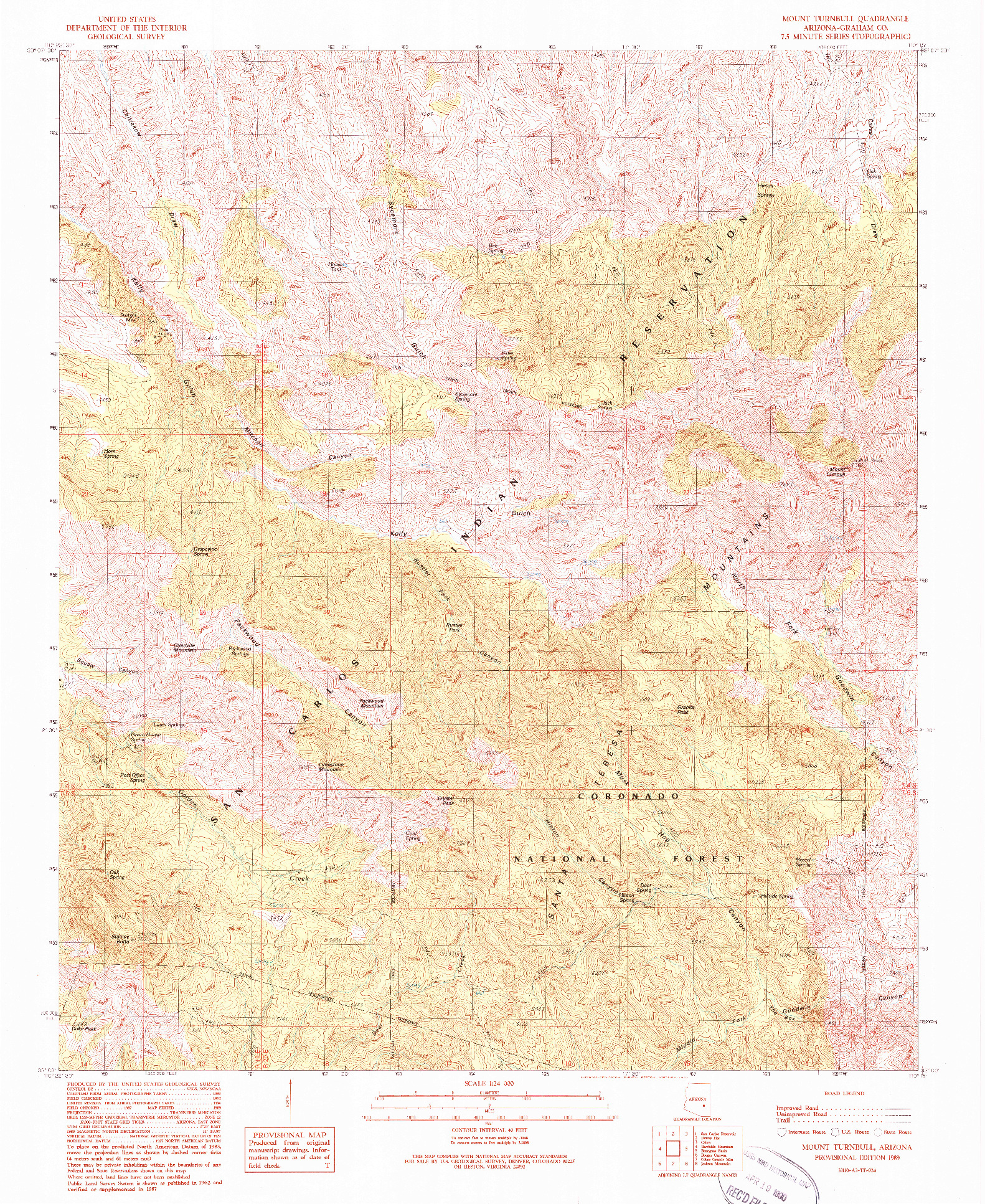 USGS 1:24000-SCALE QUADRANGLE FOR MOUNT TURNBULL, AZ 1989