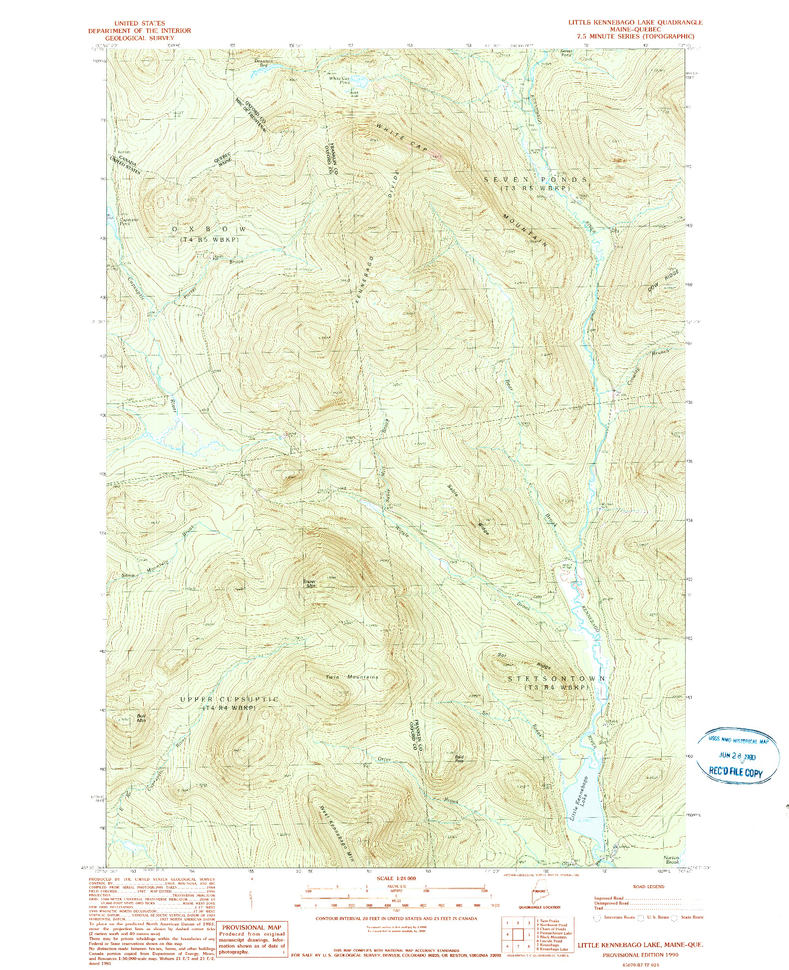 USGS 1:24000-SCALE QUADRANGLE FOR LITTLE KENNEBAGO LAKE, ME 1990