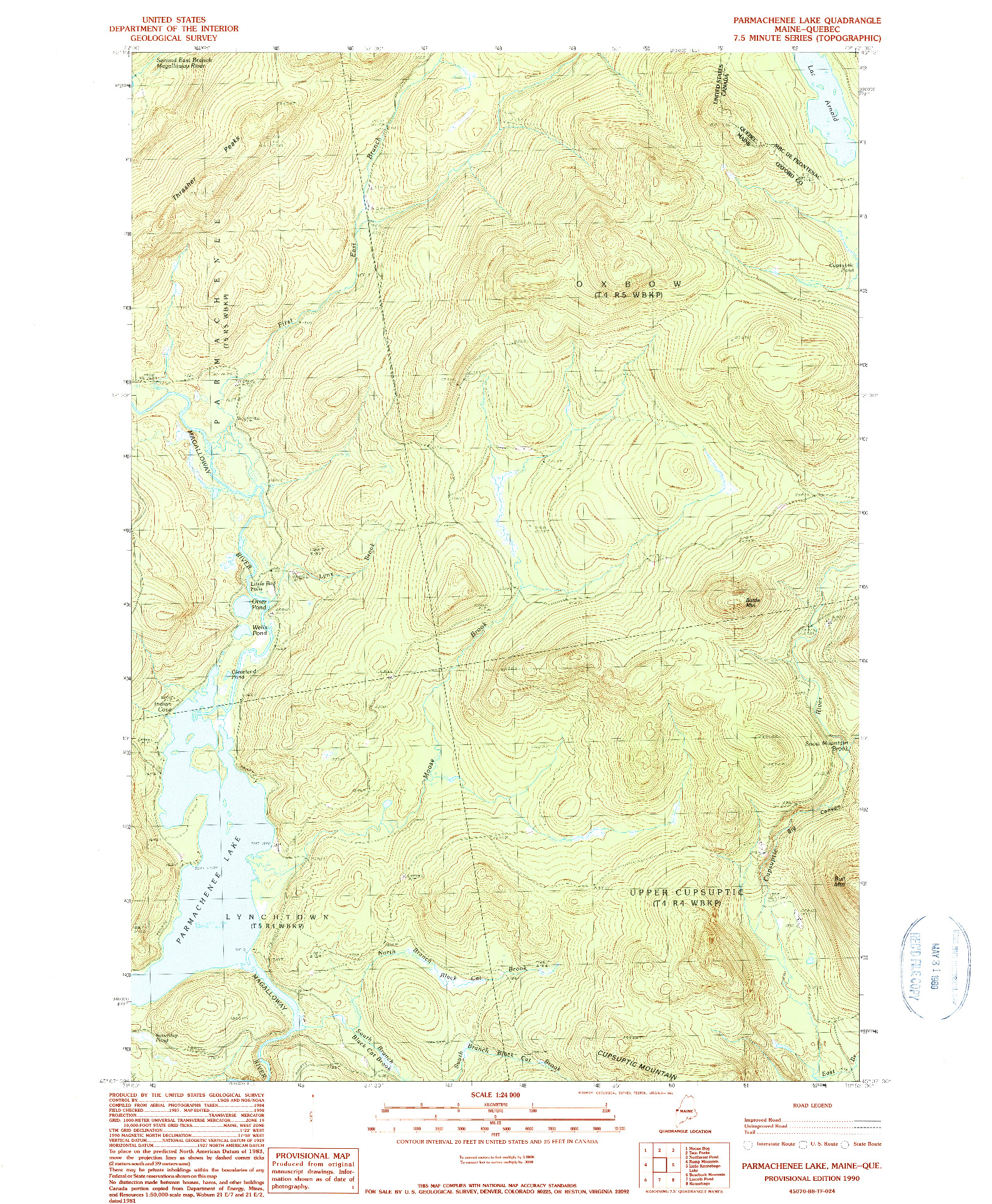 USGS 1:24000-SCALE QUADRANGLE FOR PARMACHENEE LAKE, ME 1990