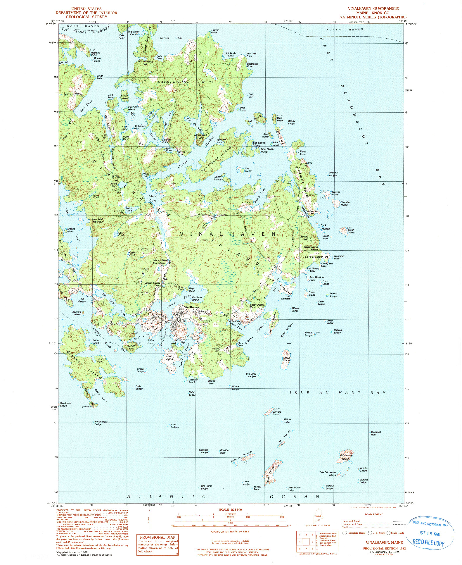 USGS 1:24000-SCALE QUADRANGLE FOR VINALHAVEN, ME 1982