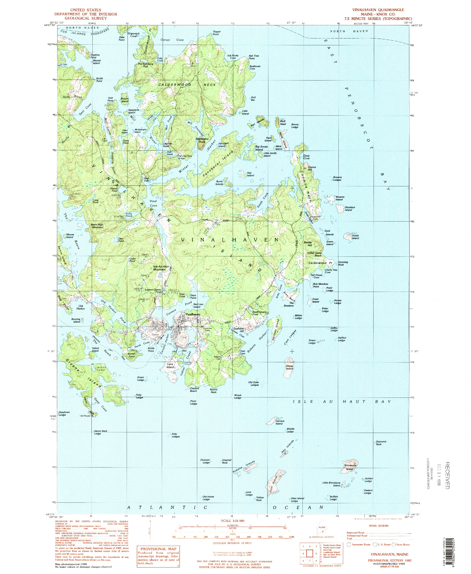 USGS 1:24000-SCALE QUADRANGLE FOR VINALHAVEN, ME 1982