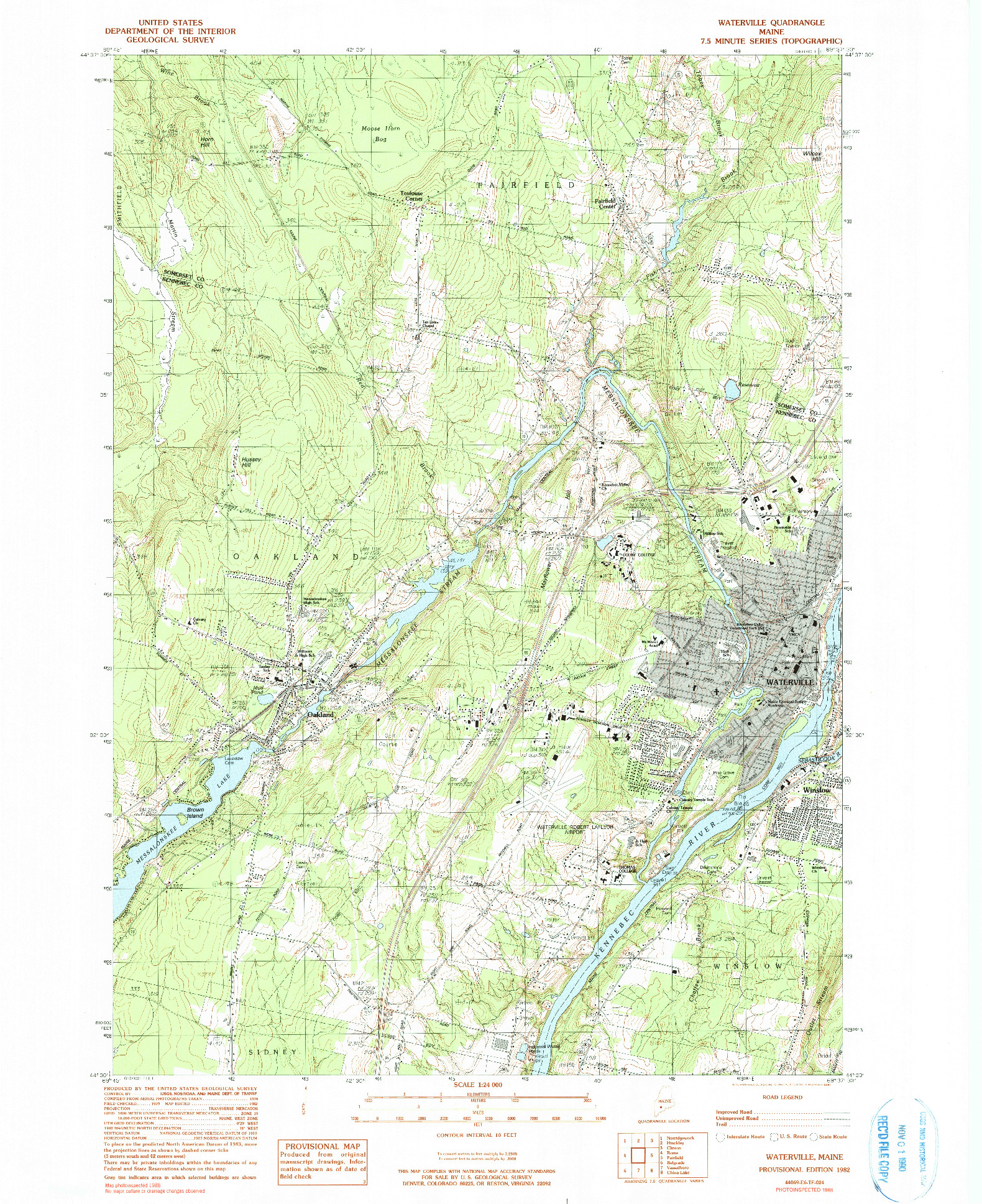 USGS 1:24000-SCALE QUADRANGLE FOR WATERVILLE, ME 1982