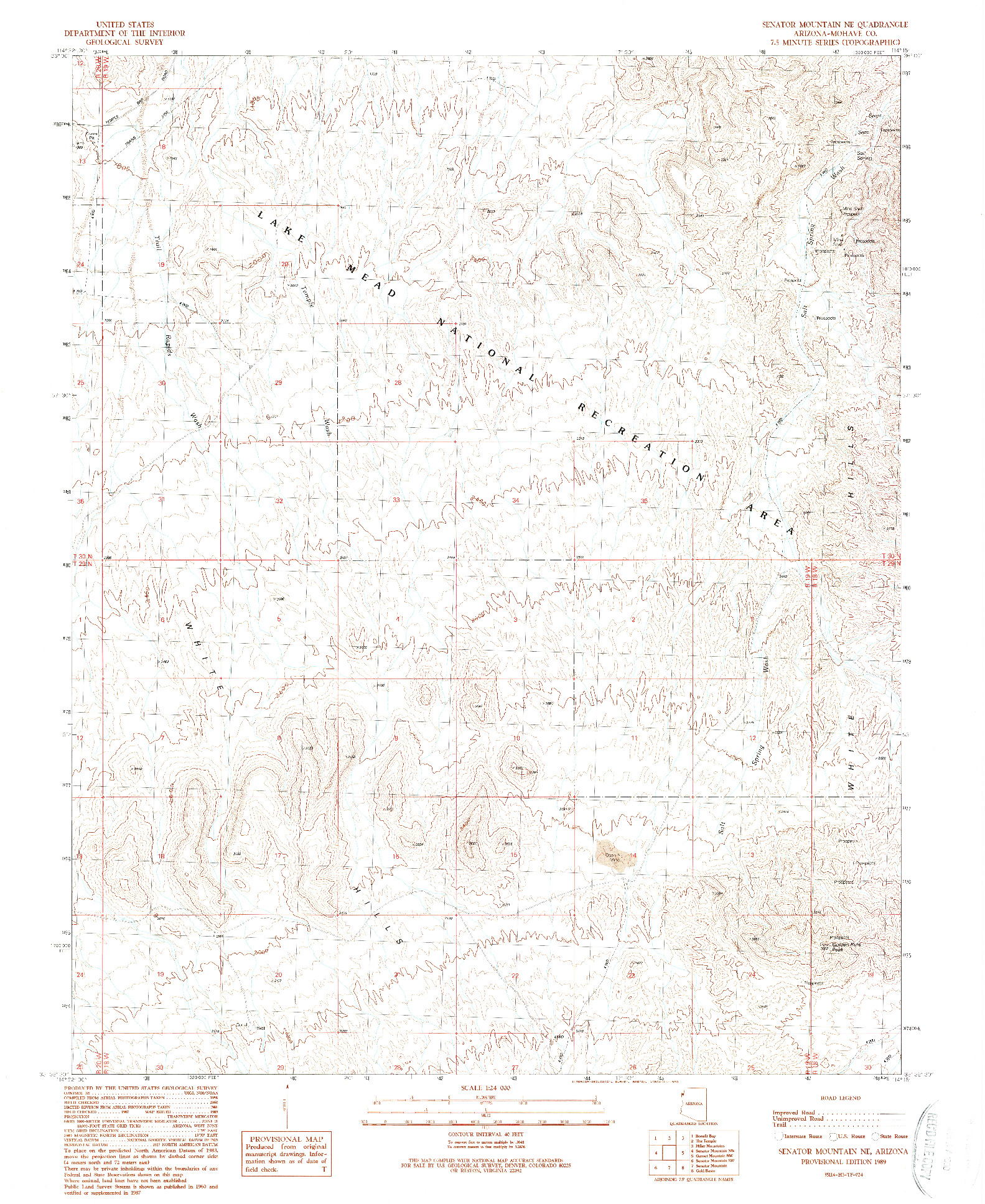 USGS 1:24000-SCALE QUADRANGLE FOR SENATOR MOUNTAIN NE, AZ 1989