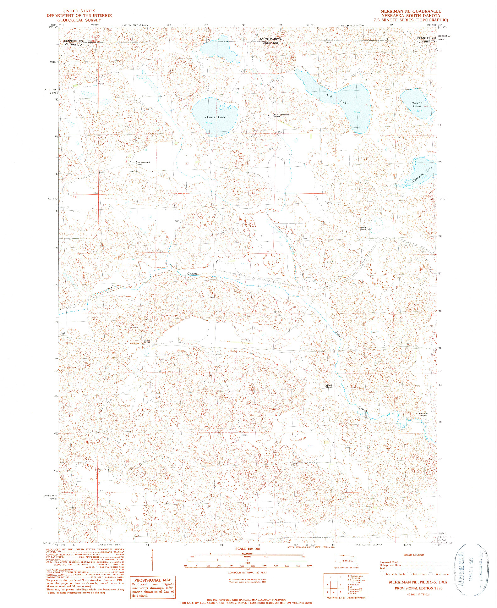 USGS 1:24000-SCALE QUADRANGLE FOR MERRIMAN NE, NE 1990