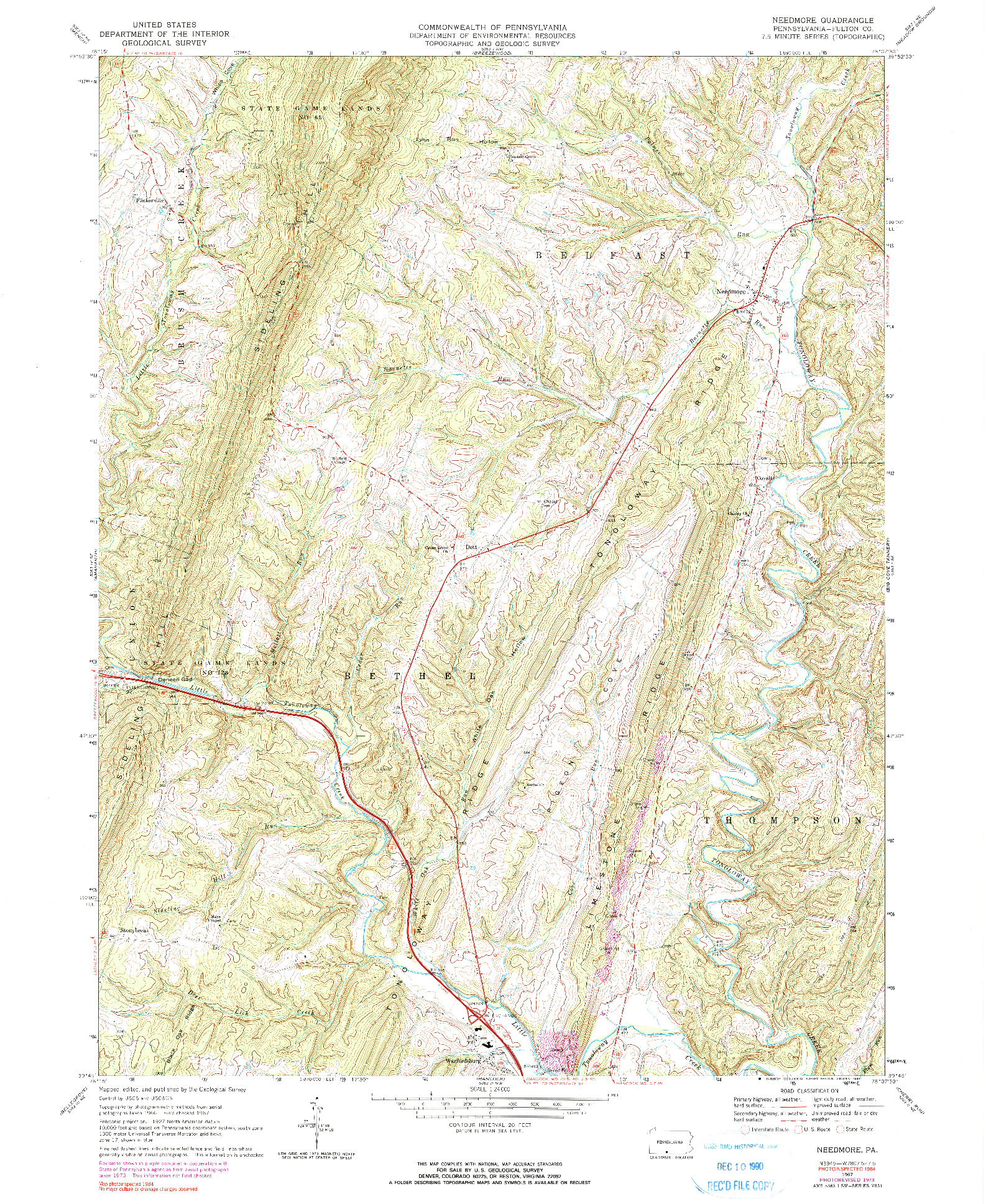 USGS 1:24000-SCALE QUADRANGLE FOR NEEDMORE, PA 1967