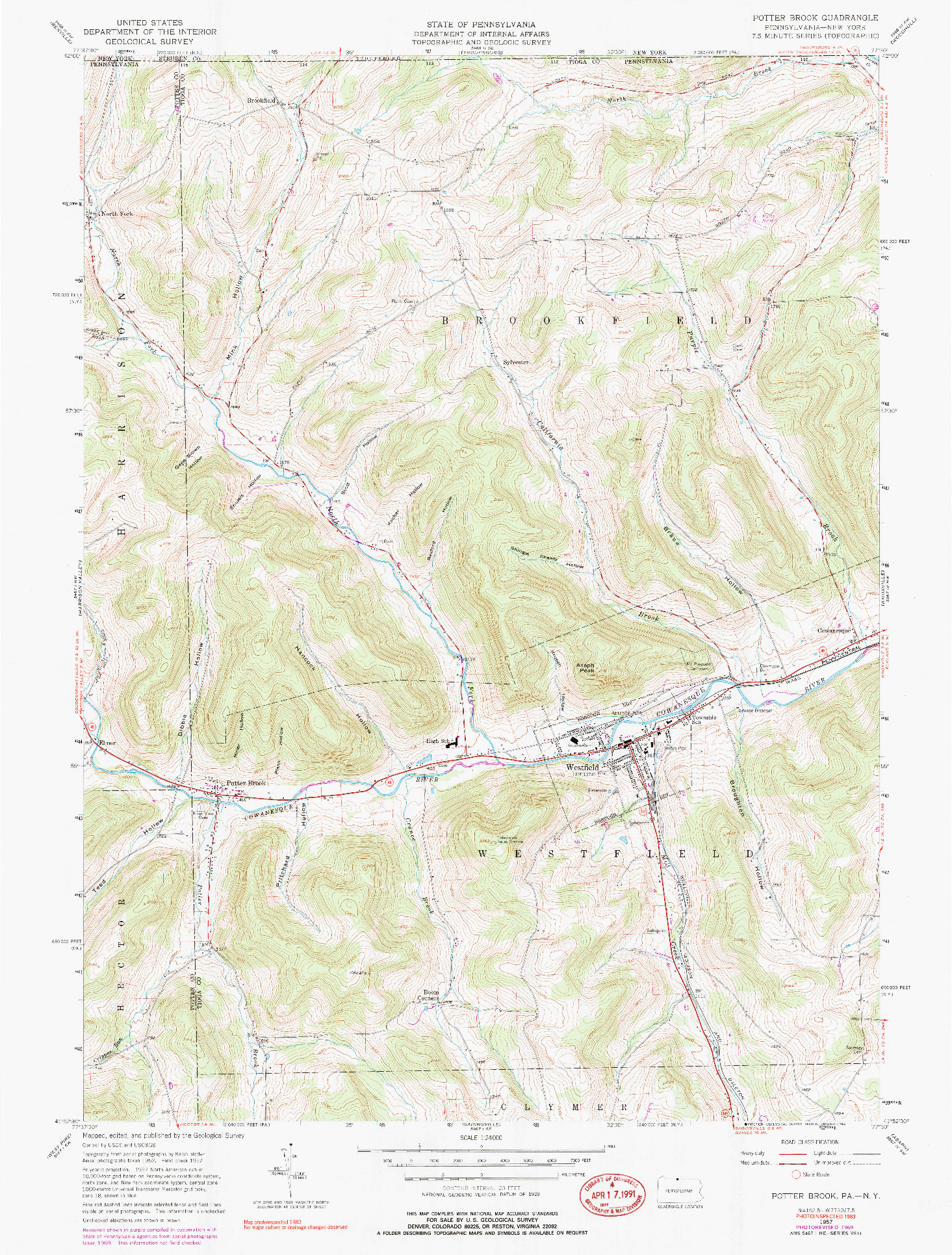 USGS 1:24000-SCALE QUADRANGLE FOR POTTER BROOK, PA 1957