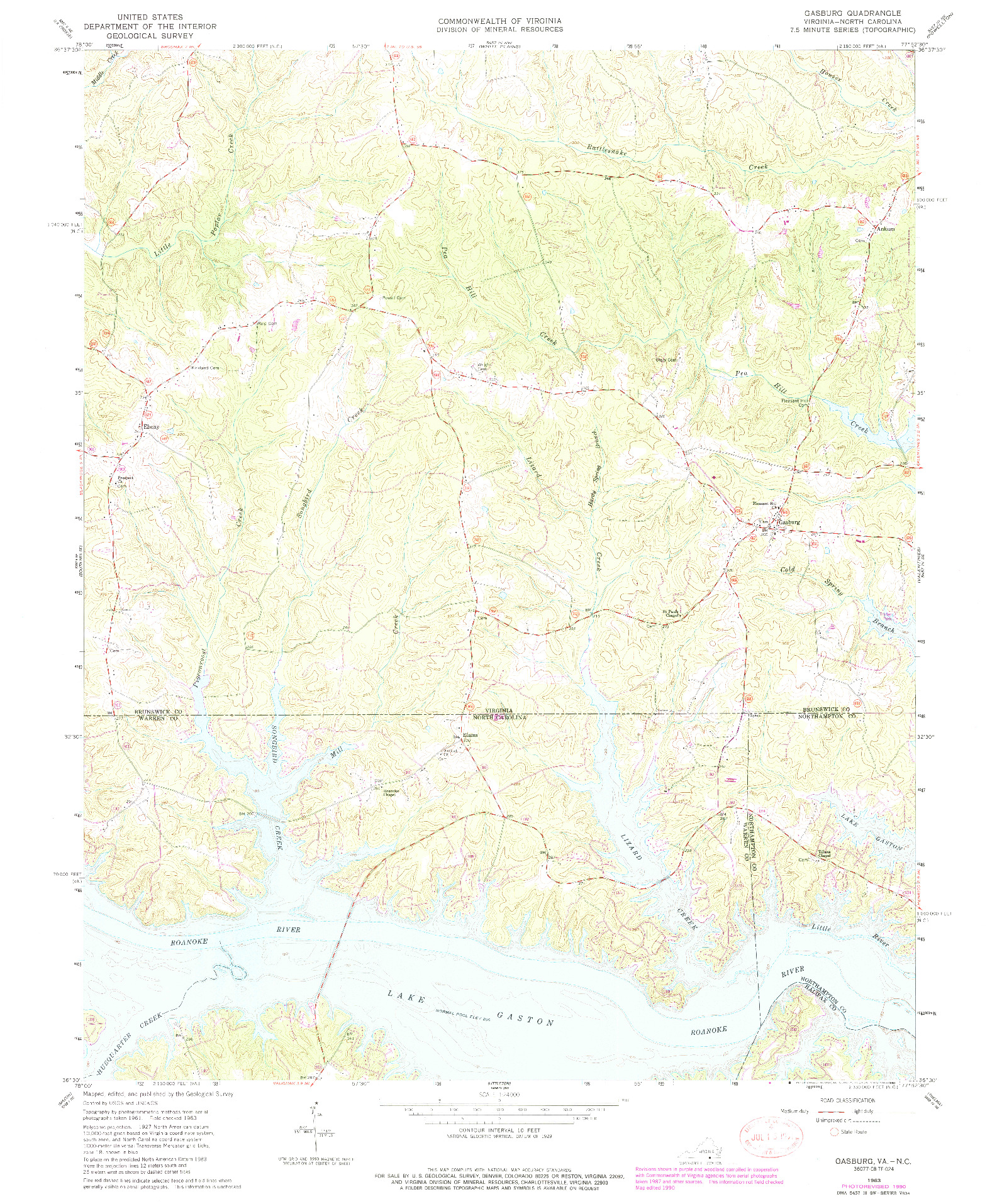 USGS 1:24000-SCALE QUADRANGLE FOR GASBURG, VA 1963