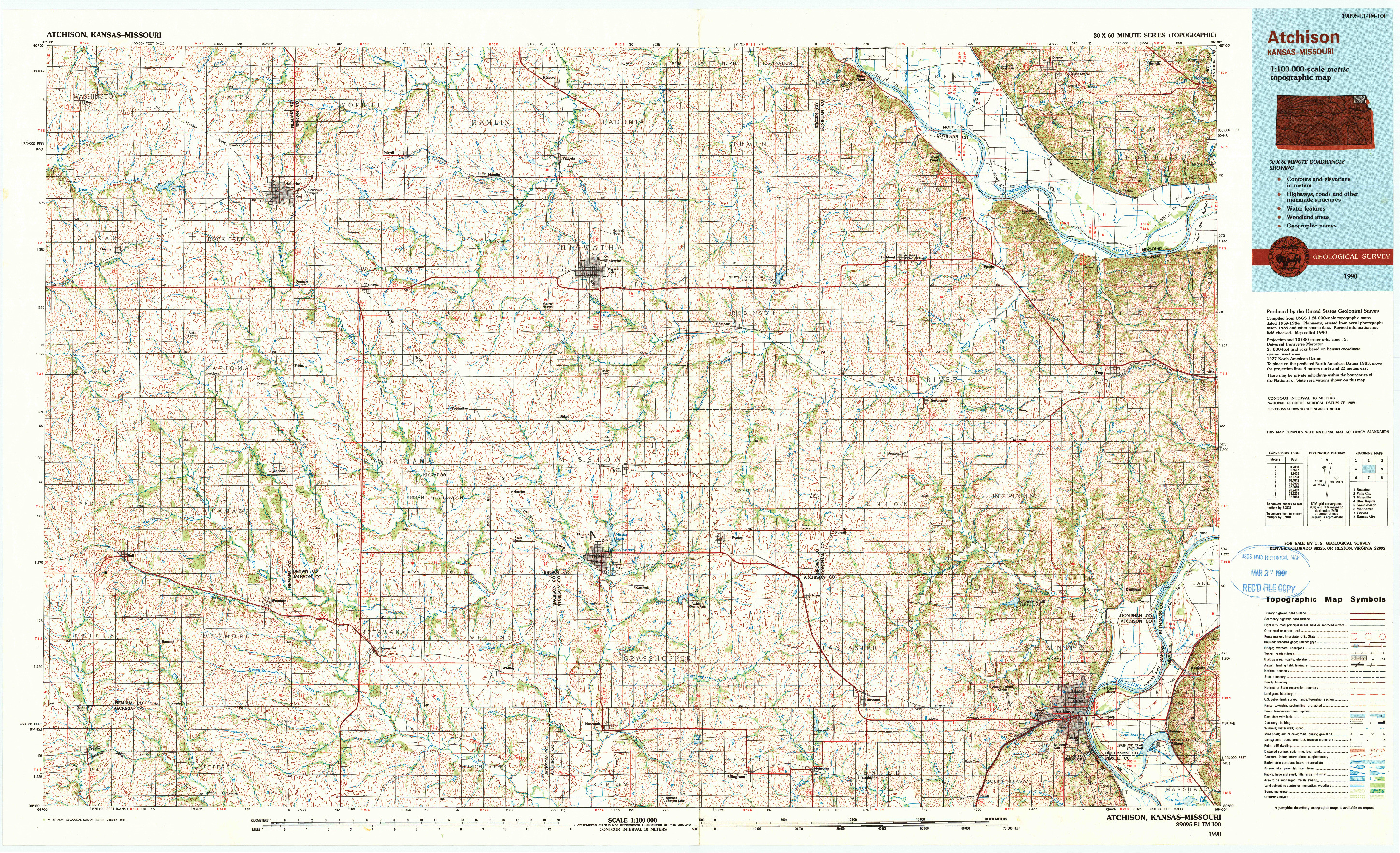USGS 1:100000-SCALE QUADRANGLE FOR ATCHISON, KS 1990