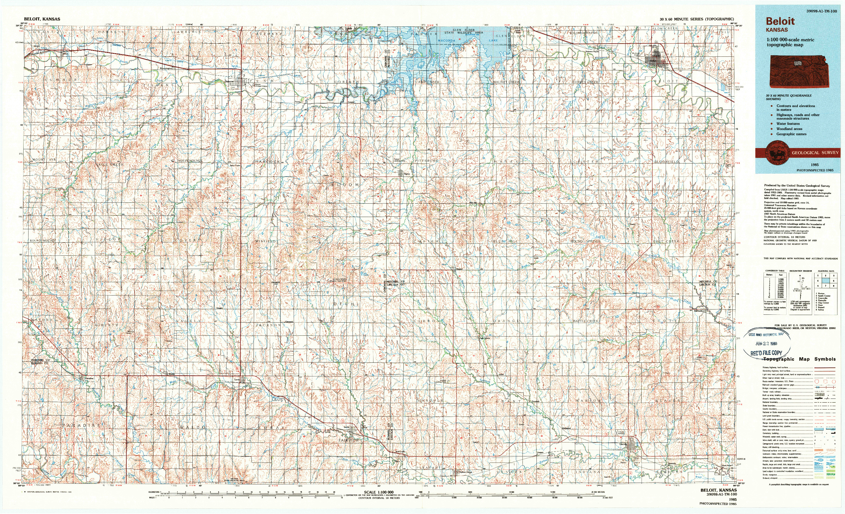 USGS 1:100000-SCALE QUADRANGLE FOR BELOIT, KS 1985