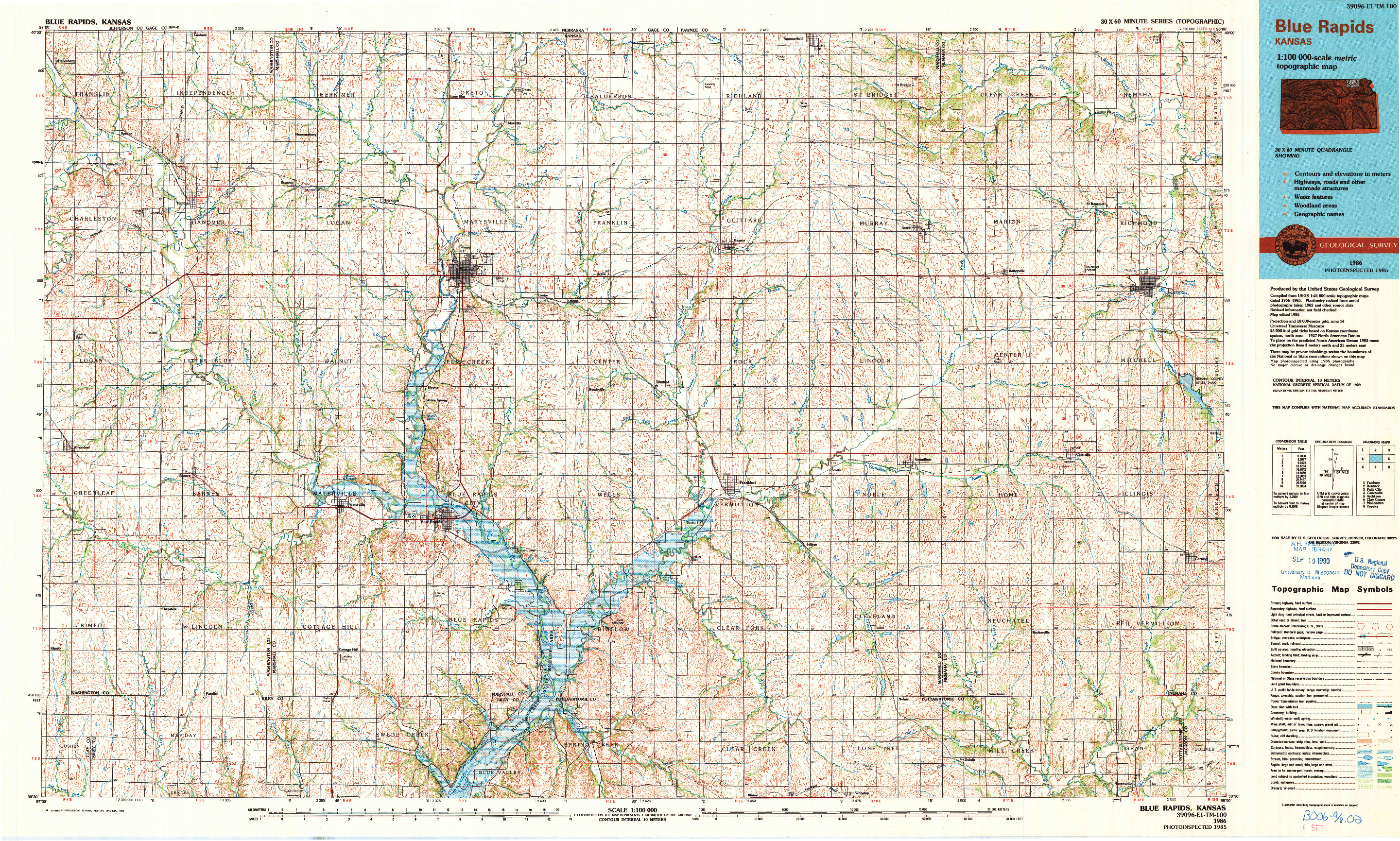 USGS 1:100000-SCALE QUADRANGLE FOR BLUE RAPIDS, KS 1986