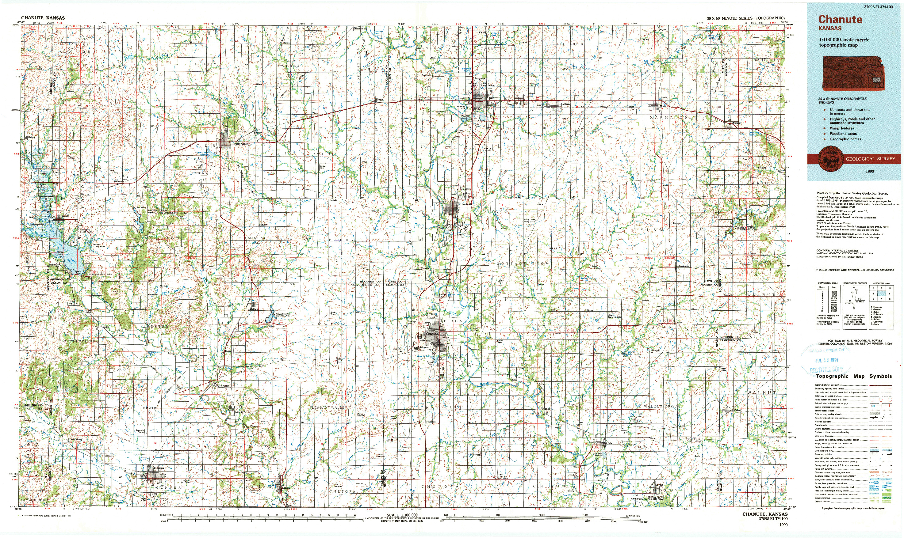 USGS 1:100000-SCALE QUADRANGLE FOR CHANUTE, KS 1990