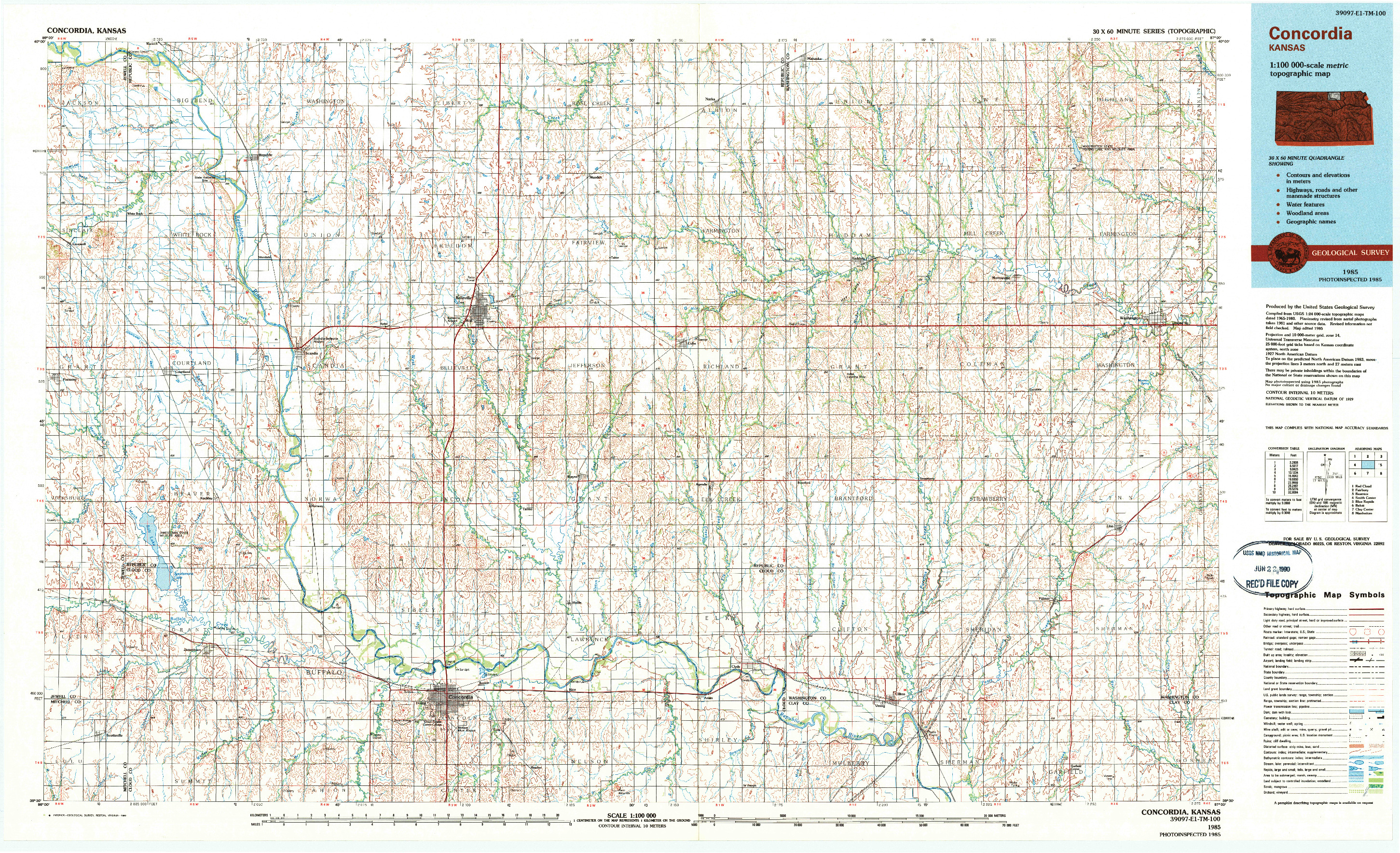 USGS 1:100000-SCALE QUADRANGLE FOR CONCORDIA, KS 1985