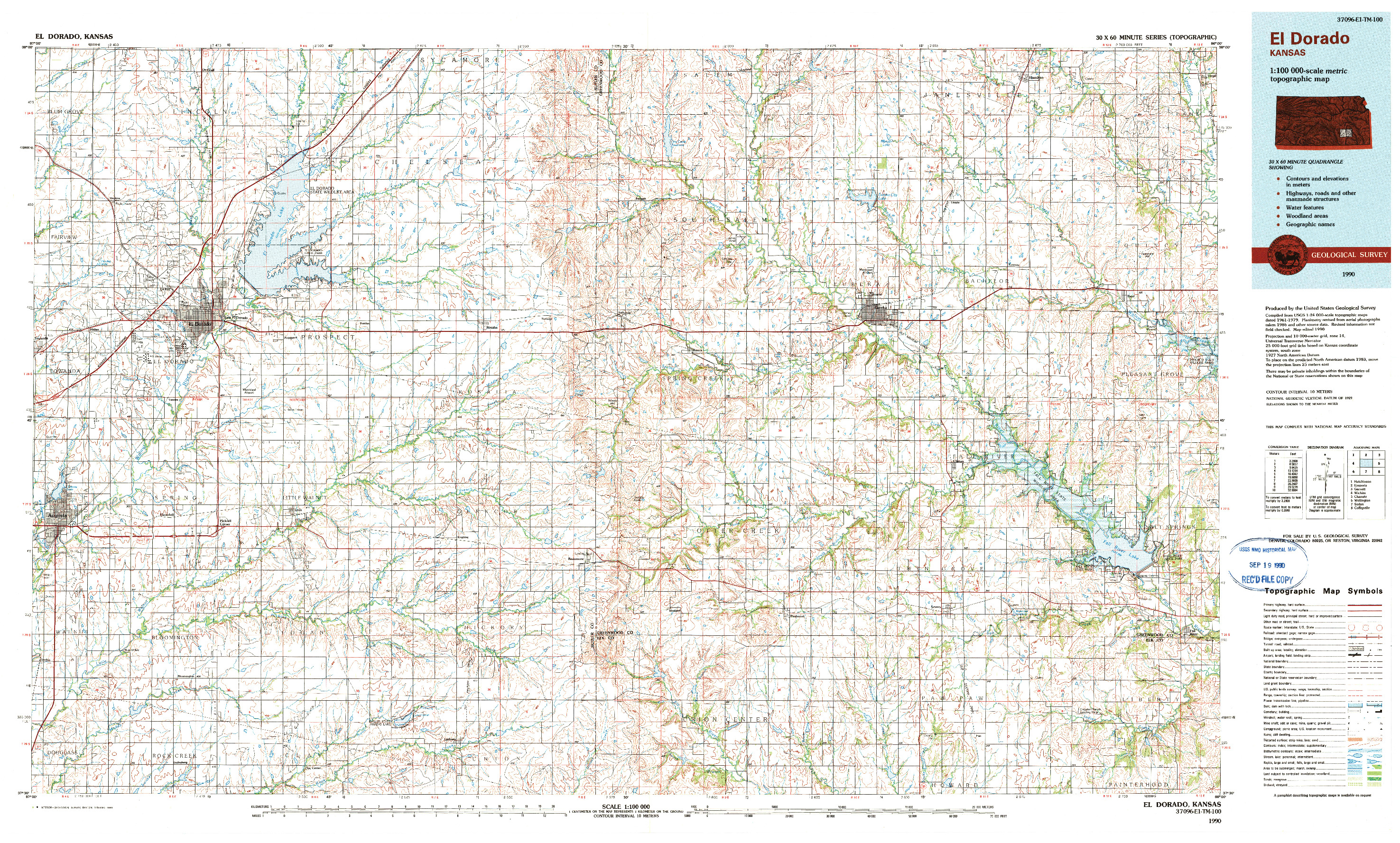 USGS 1:100000-SCALE QUADRANGLE FOR EL DORADO, KS 1990