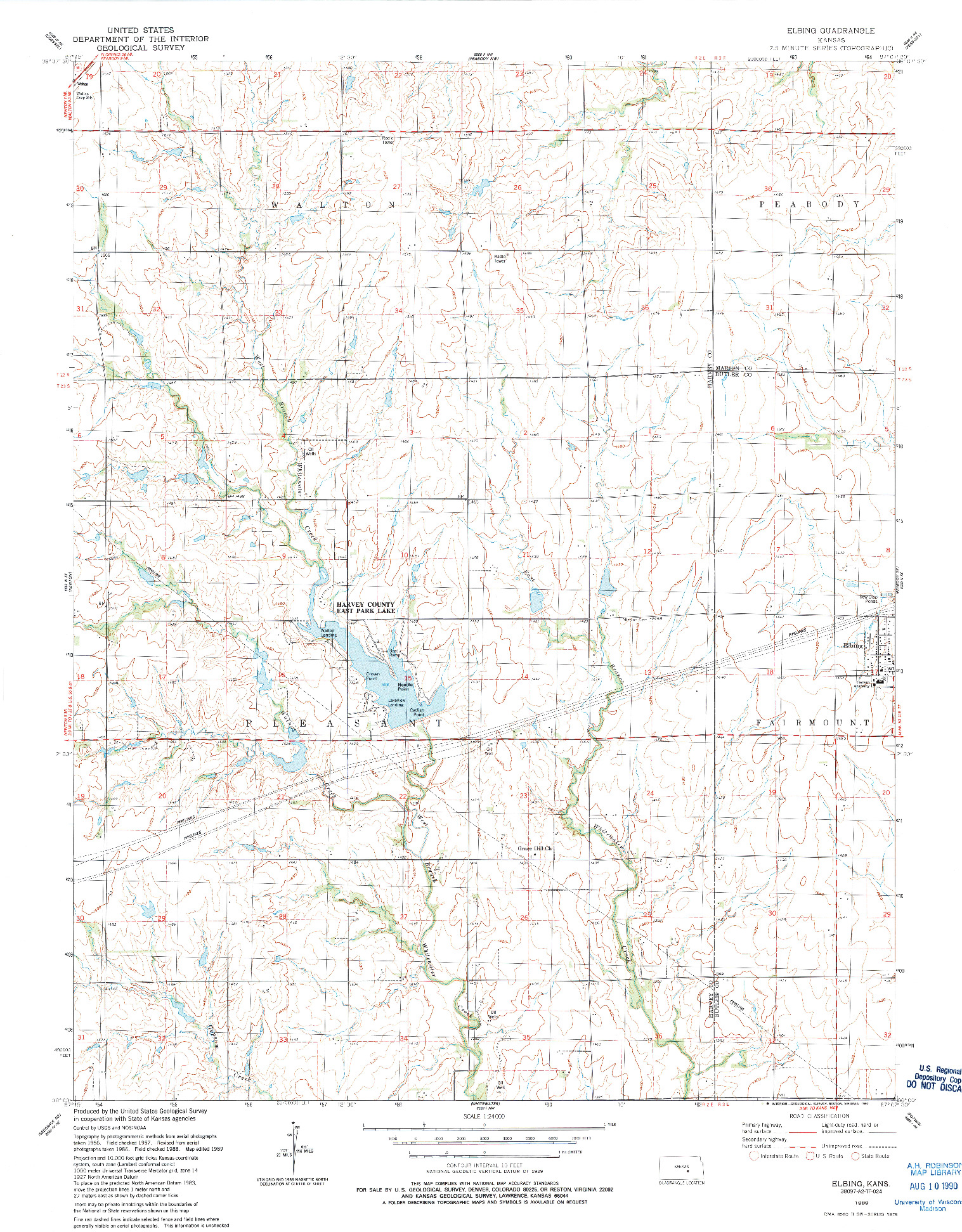 USGS 1:24000-SCALE QUADRANGLE FOR ELBING, KS 1989