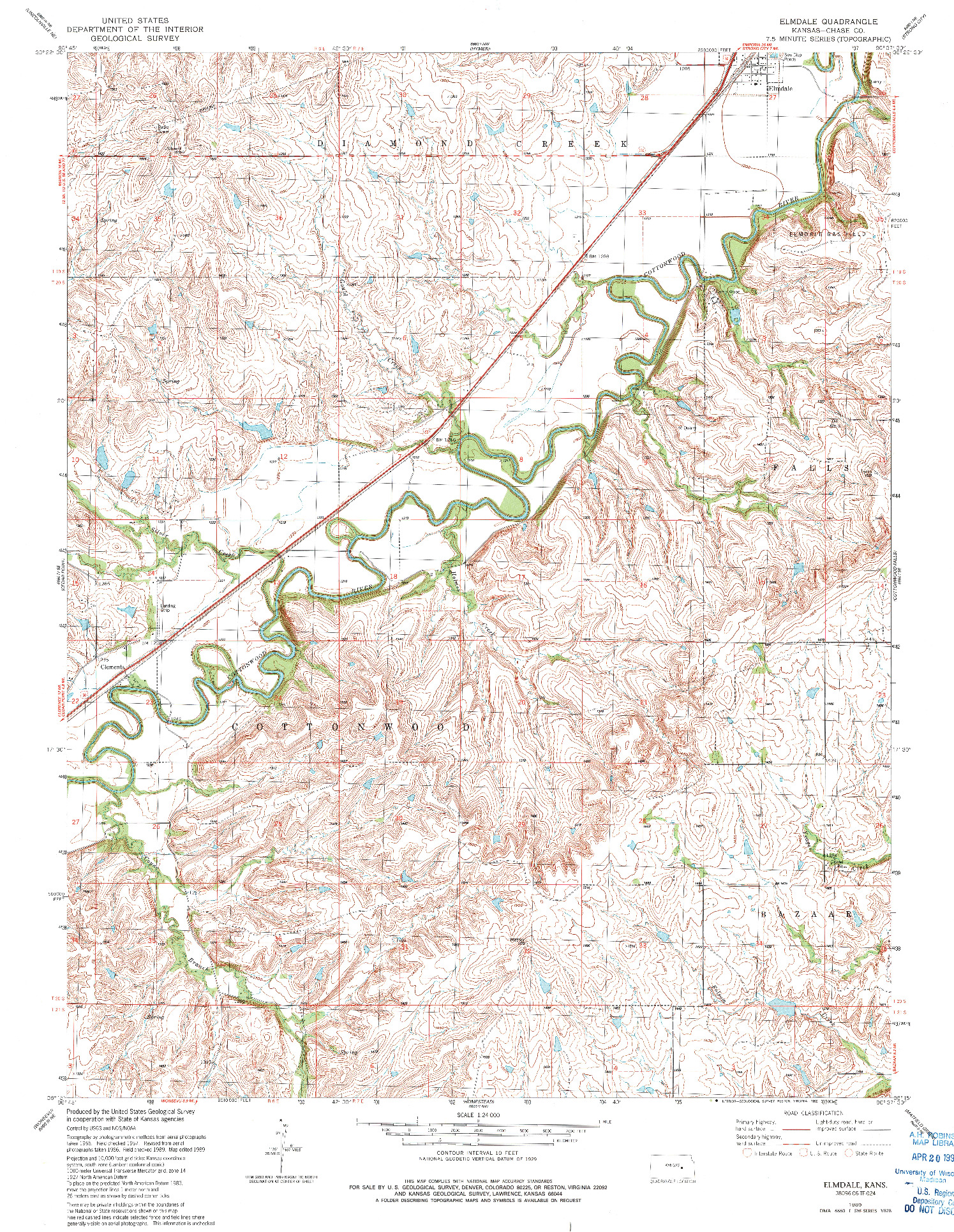USGS 1:24000-SCALE QUADRANGLE FOR ELMDALE, KS 1989