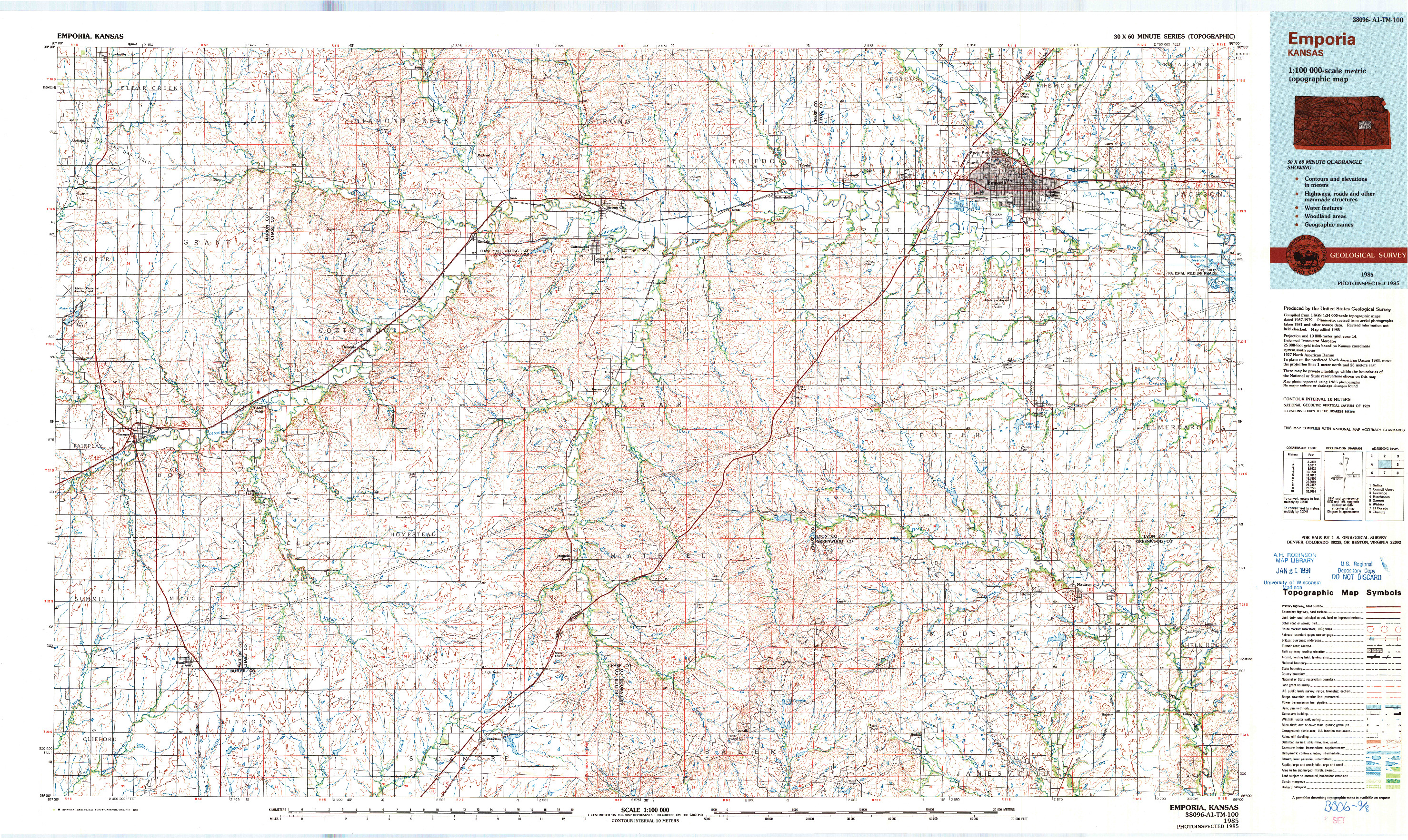 USGS 1:100000-SCALE QUADRANGLE FOR EMPORIA, KS 1985