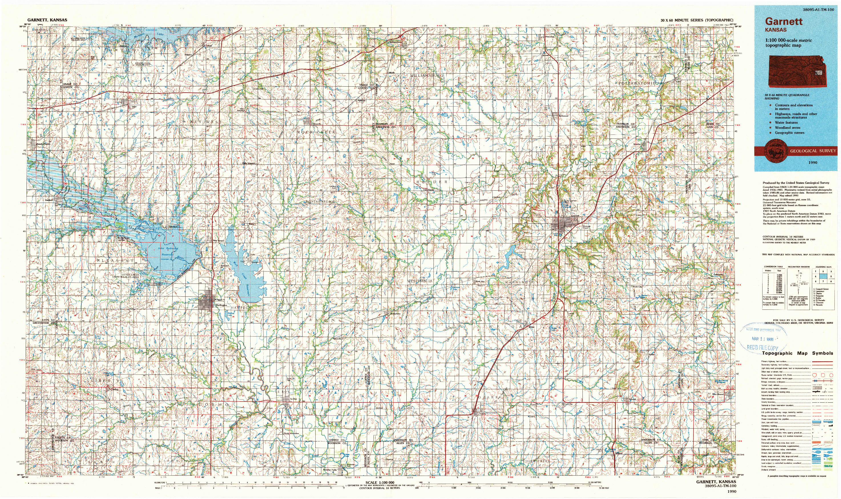 USGS 1:100000-SCALE QUADRANGLE FOR GARNETT, KS 1990