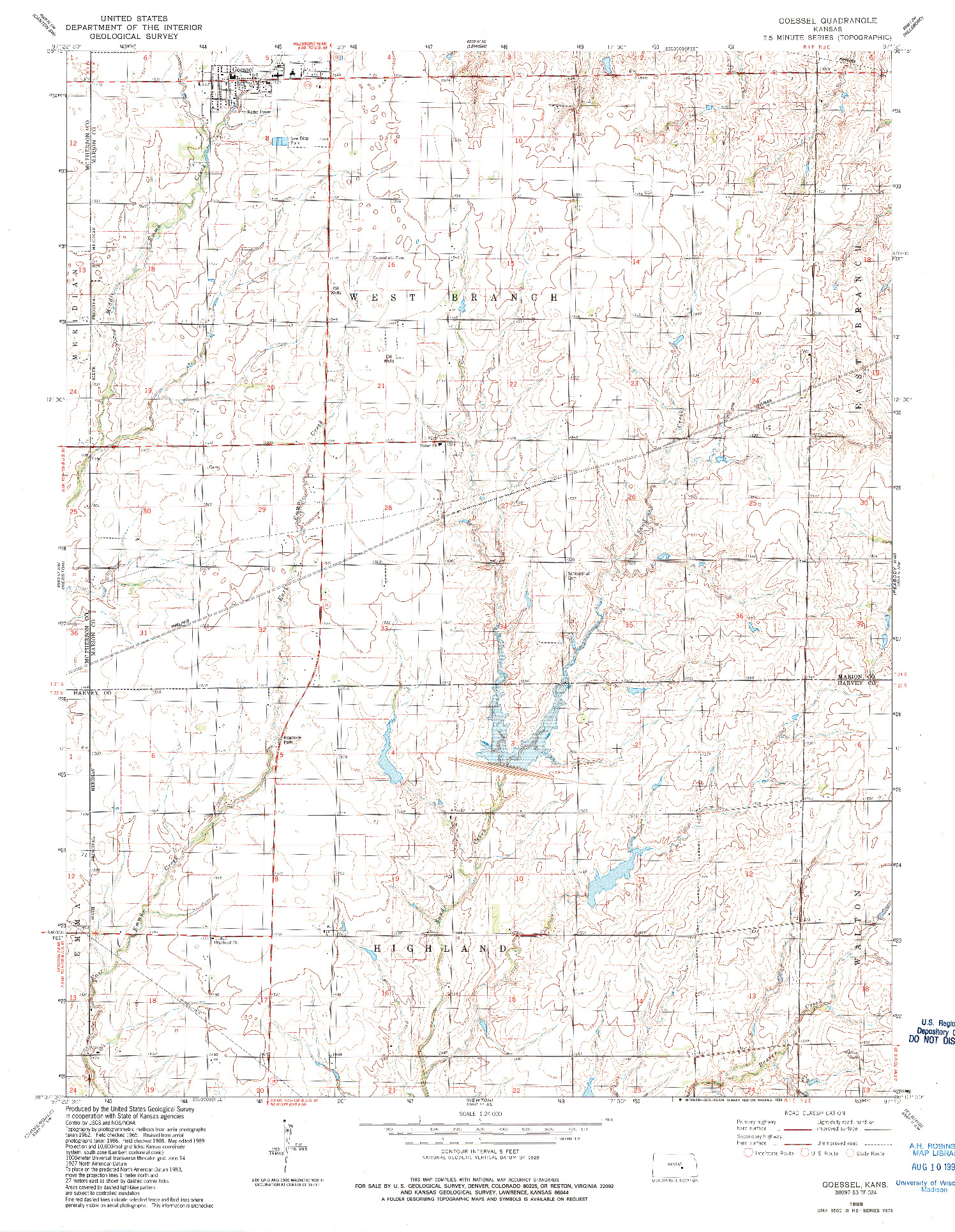 USGS 1:24000-SCALE QUADRANGLE FOR GOESSEL, KS 1989