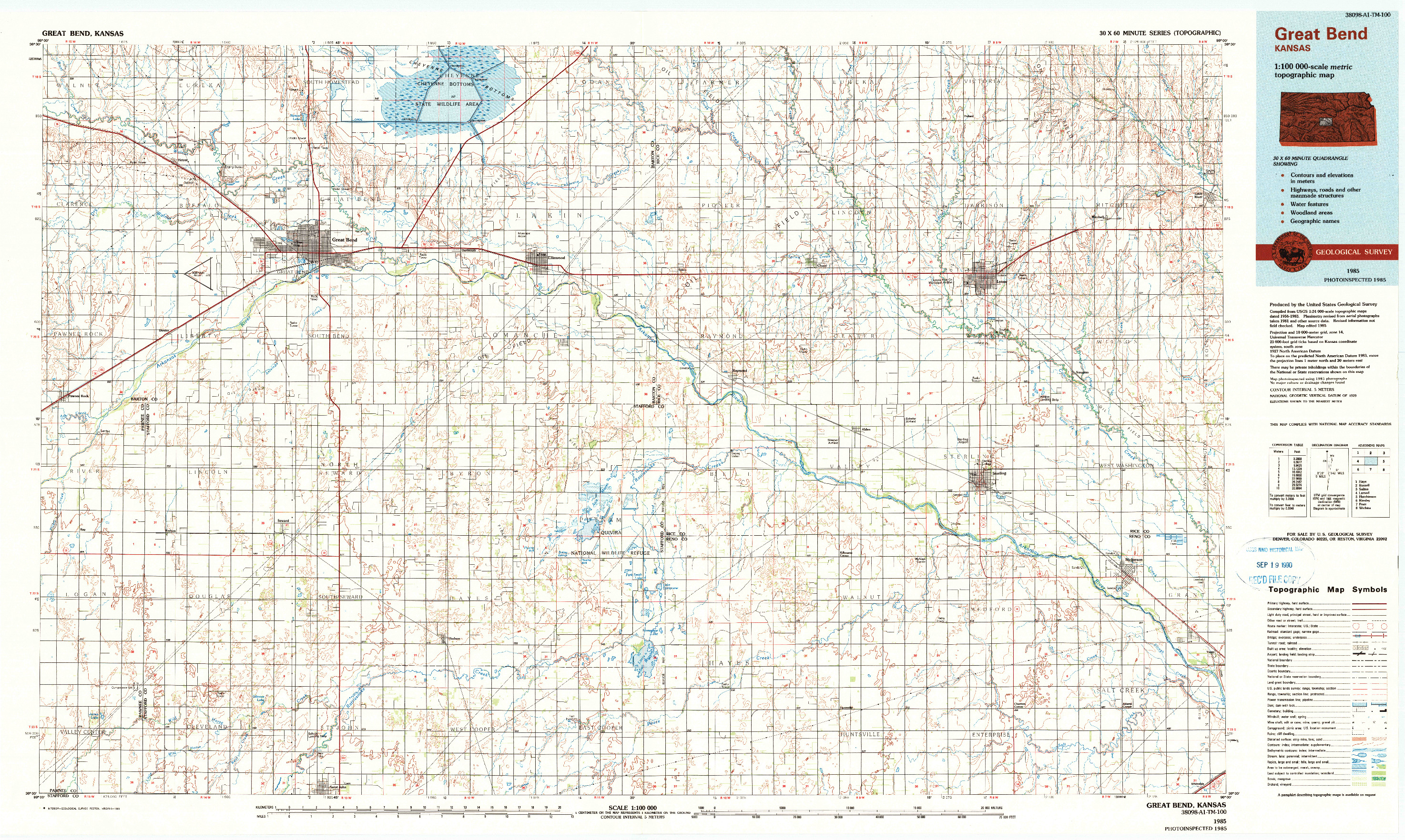 USGS 1:100000-SCALE QUADRANGLE FOR GREAT BEND, KS 1985