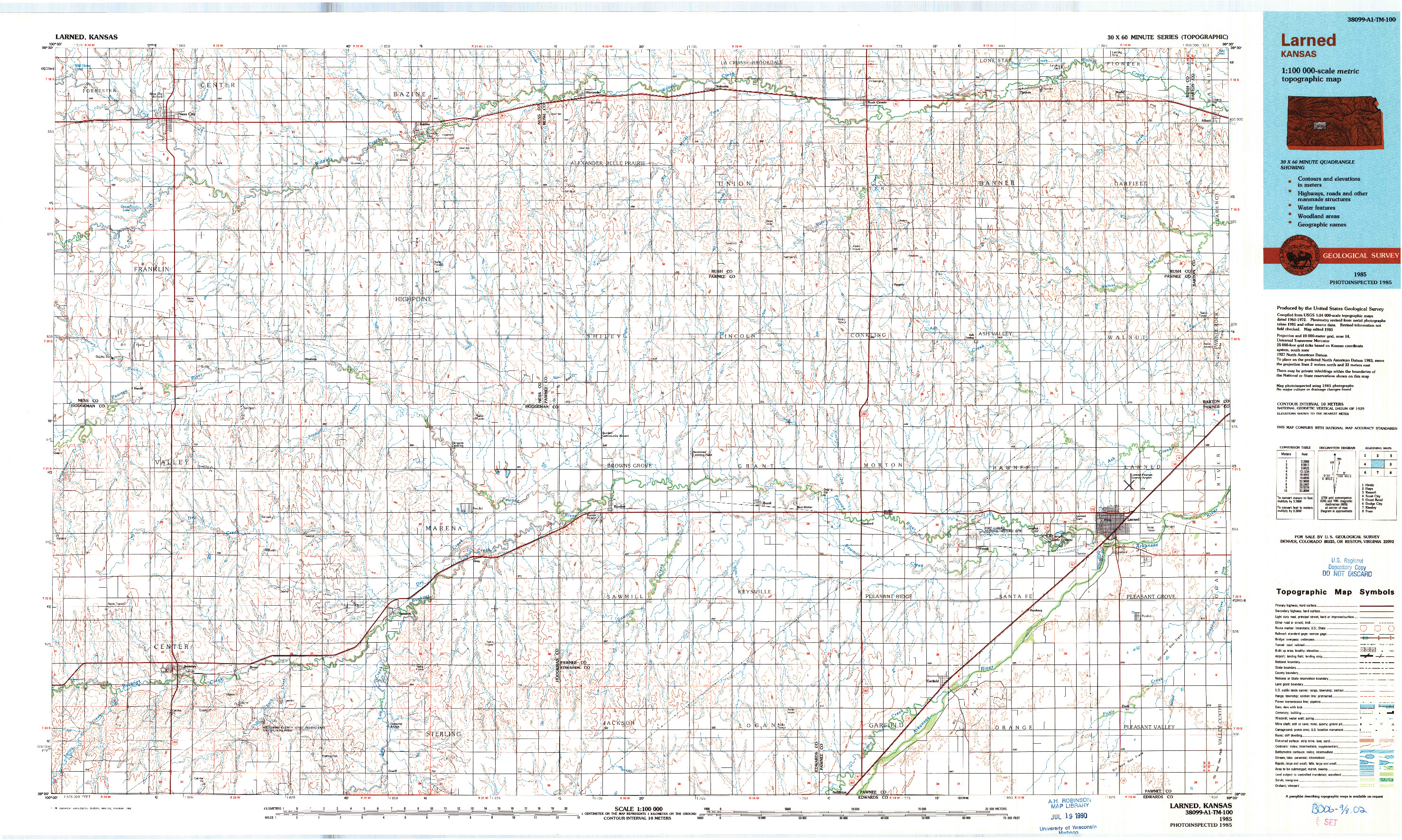 USGS 1:100000-SCALE QUADRANGLE FOR LARNED, KS 1985