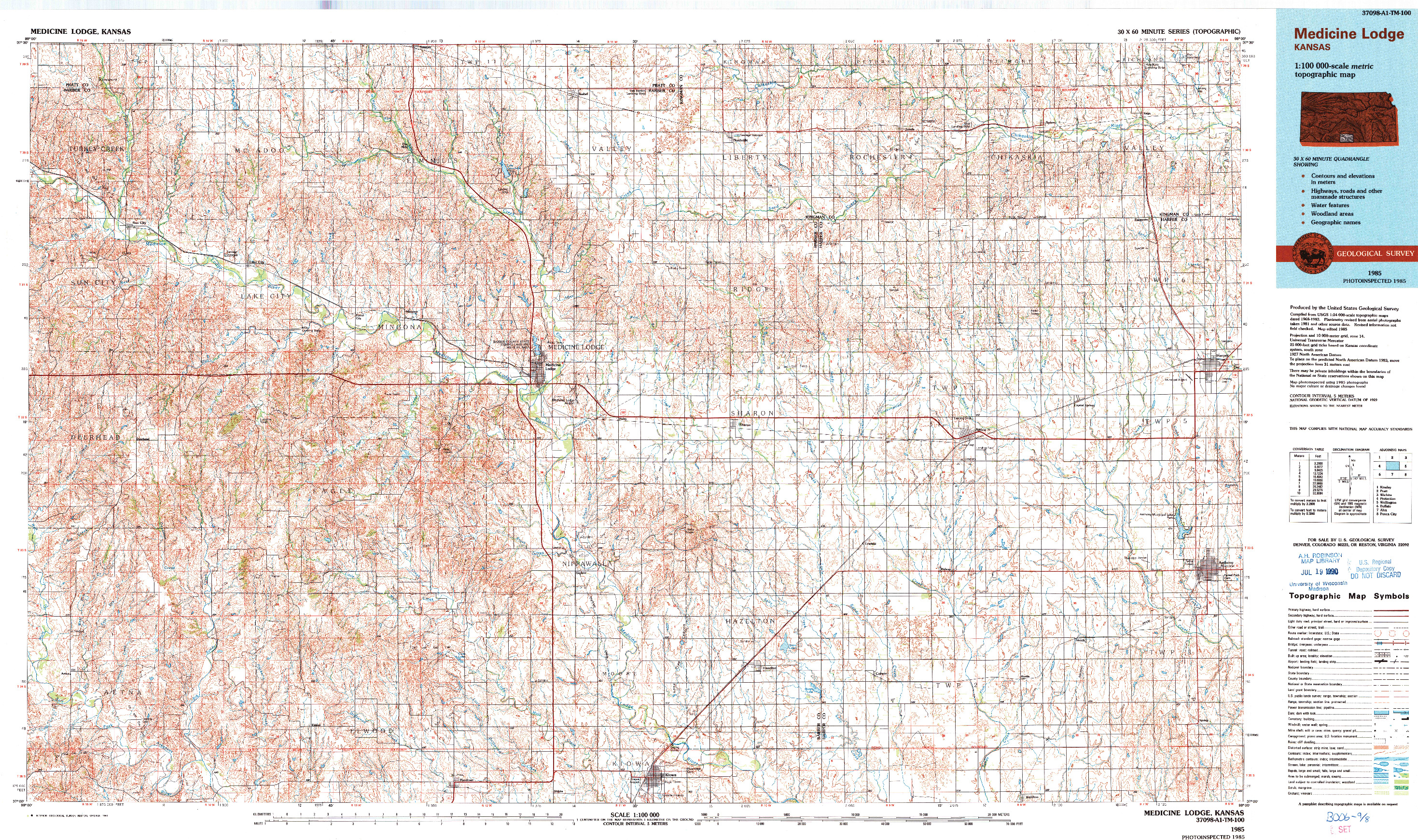 USGS 1:100000-SCALE QUADRANGLE FOR MEDICINE LODGE, KS 1985