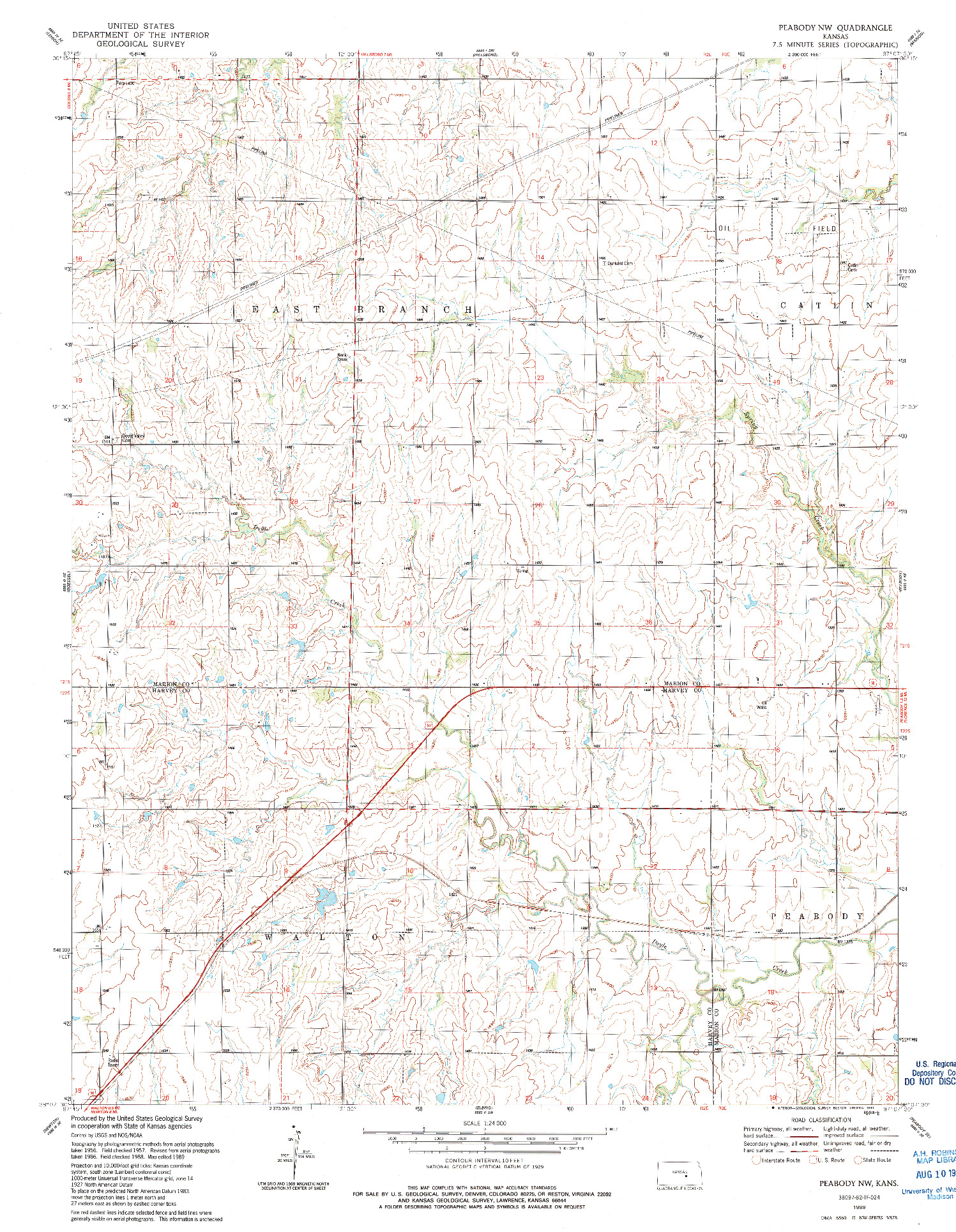 USGS 1:24000-SCALE QUADRANGLE FOR PEABODY NW, KS 1989