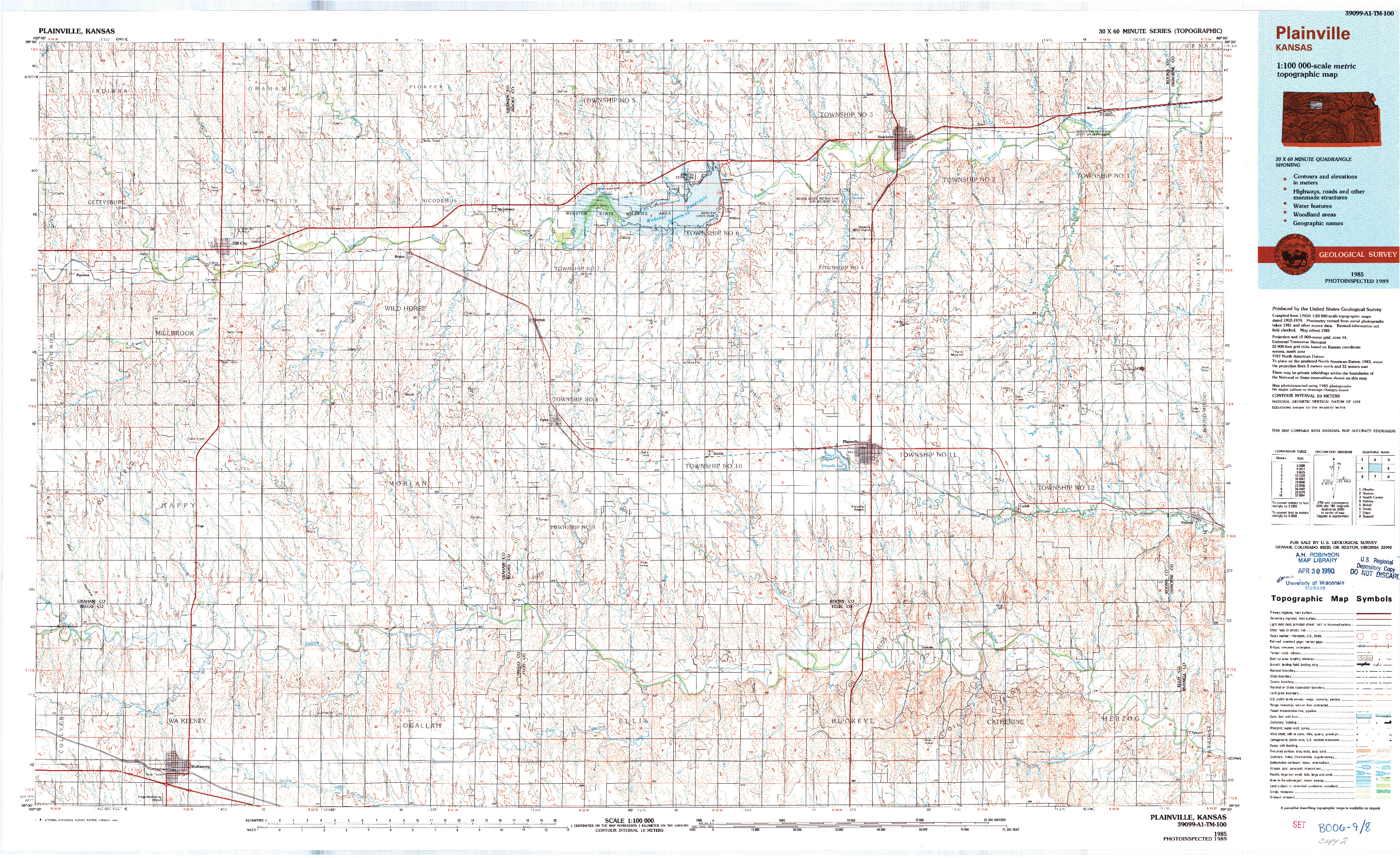 USGS 1:100000-SCALE QUADRANGLE FOR PLAINVILLE, KS 1985