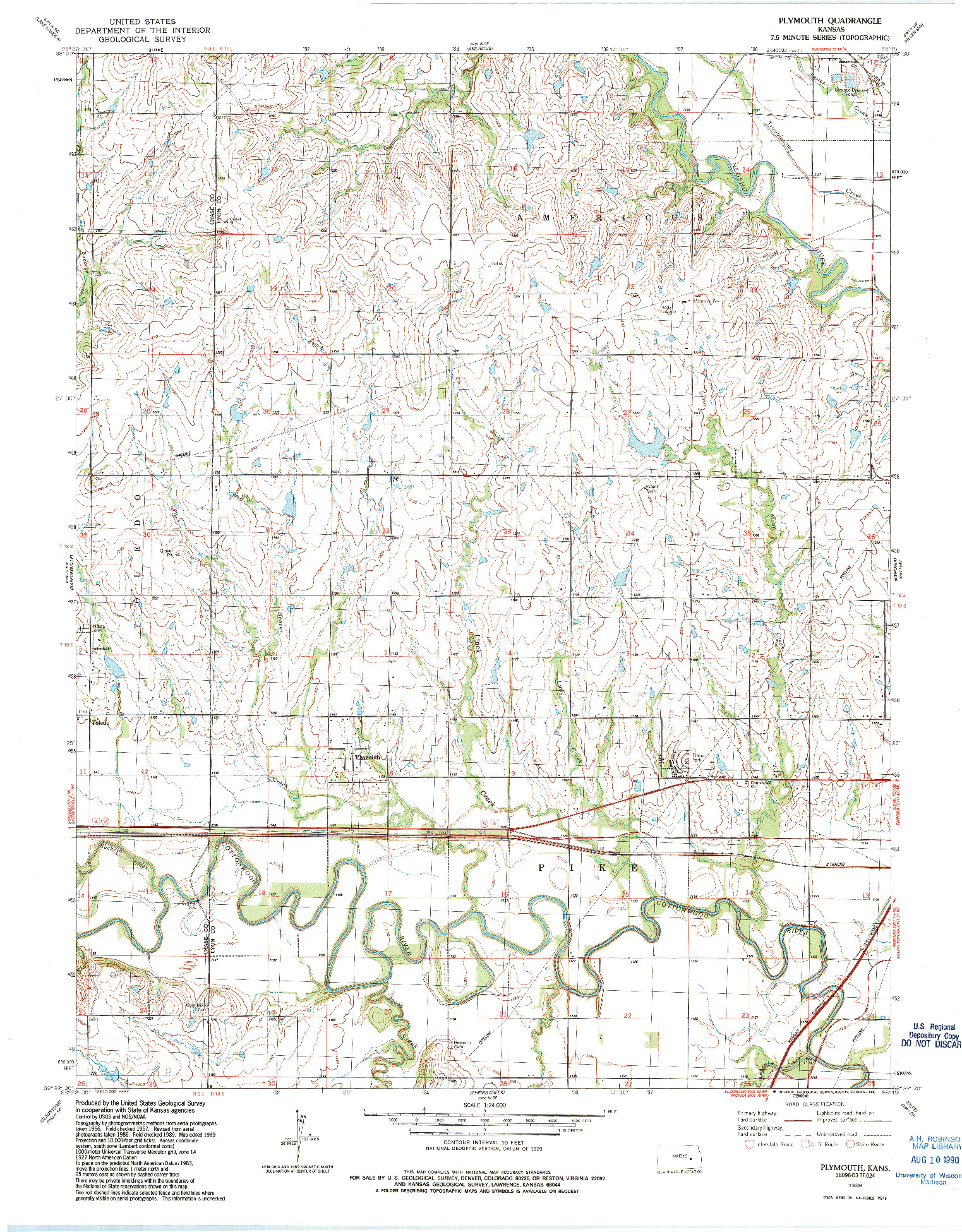 USGS 1:24000-SCALE QUADRANGLE FOR PLYMOUTH, KS 1989
