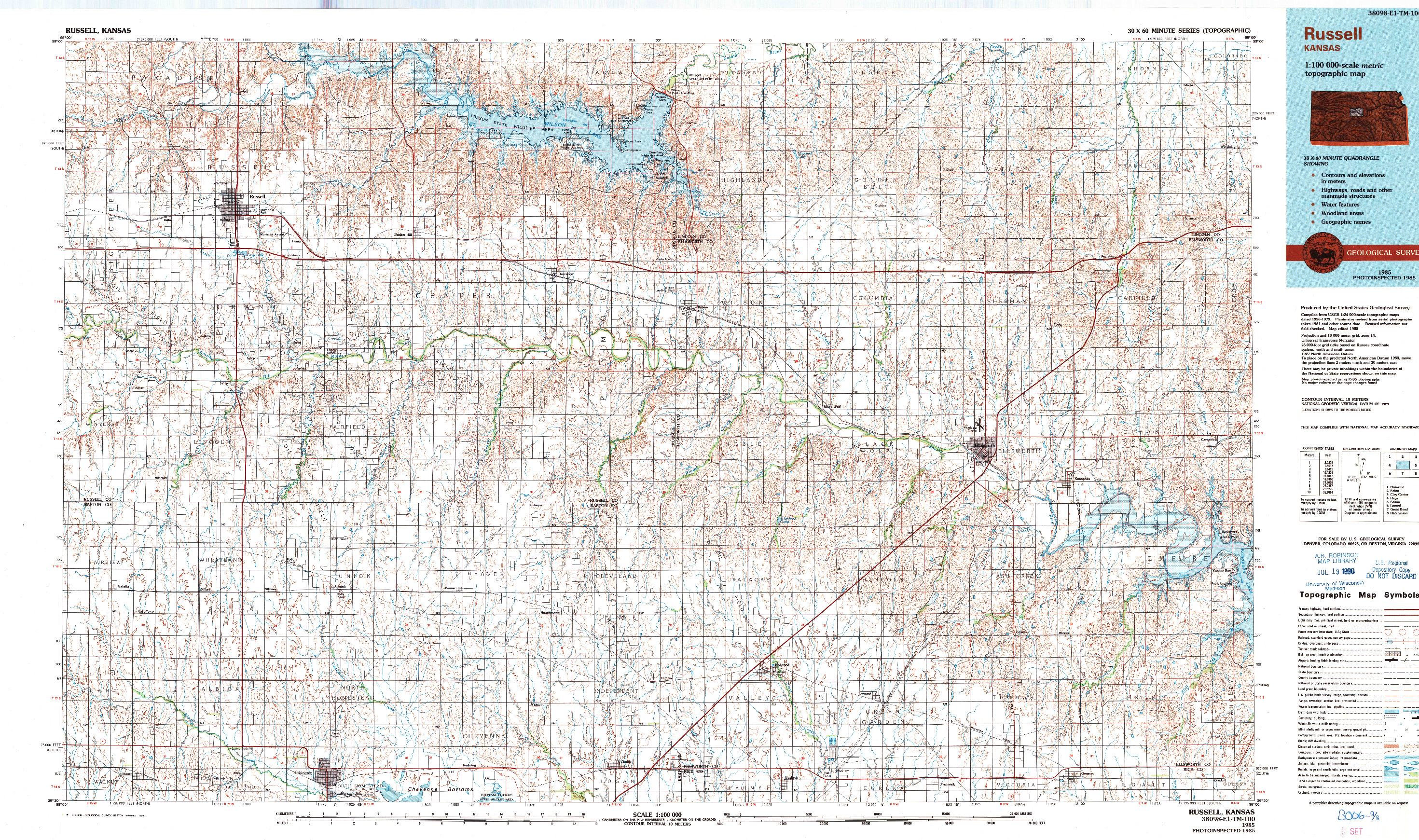 USGS 1:100000-SCALE QUADRANGLE FOR RUSSELL, KS 1985