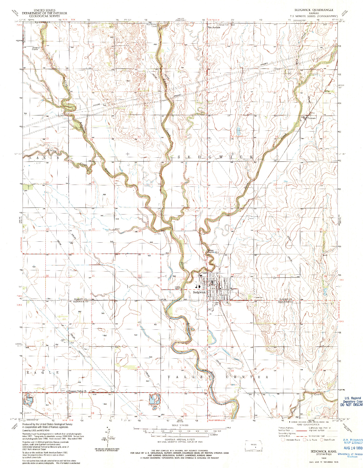 USGS 1:24000-SCALE QUADRANGLE FOR SEDGWICK, KS 1989