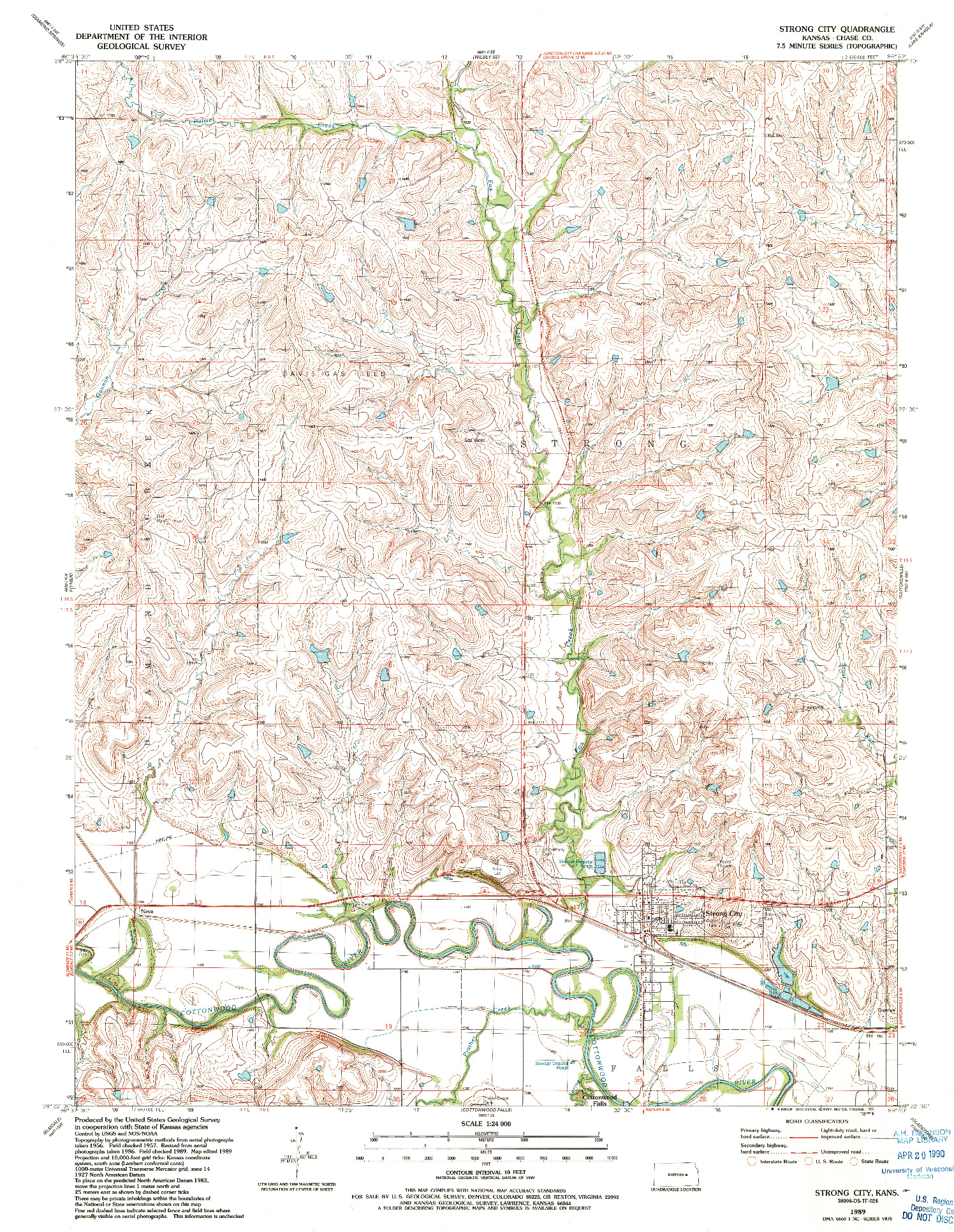 USGS 1:24000-SCALE QUADRANGLE FOR STRONG CITY, KS 1989