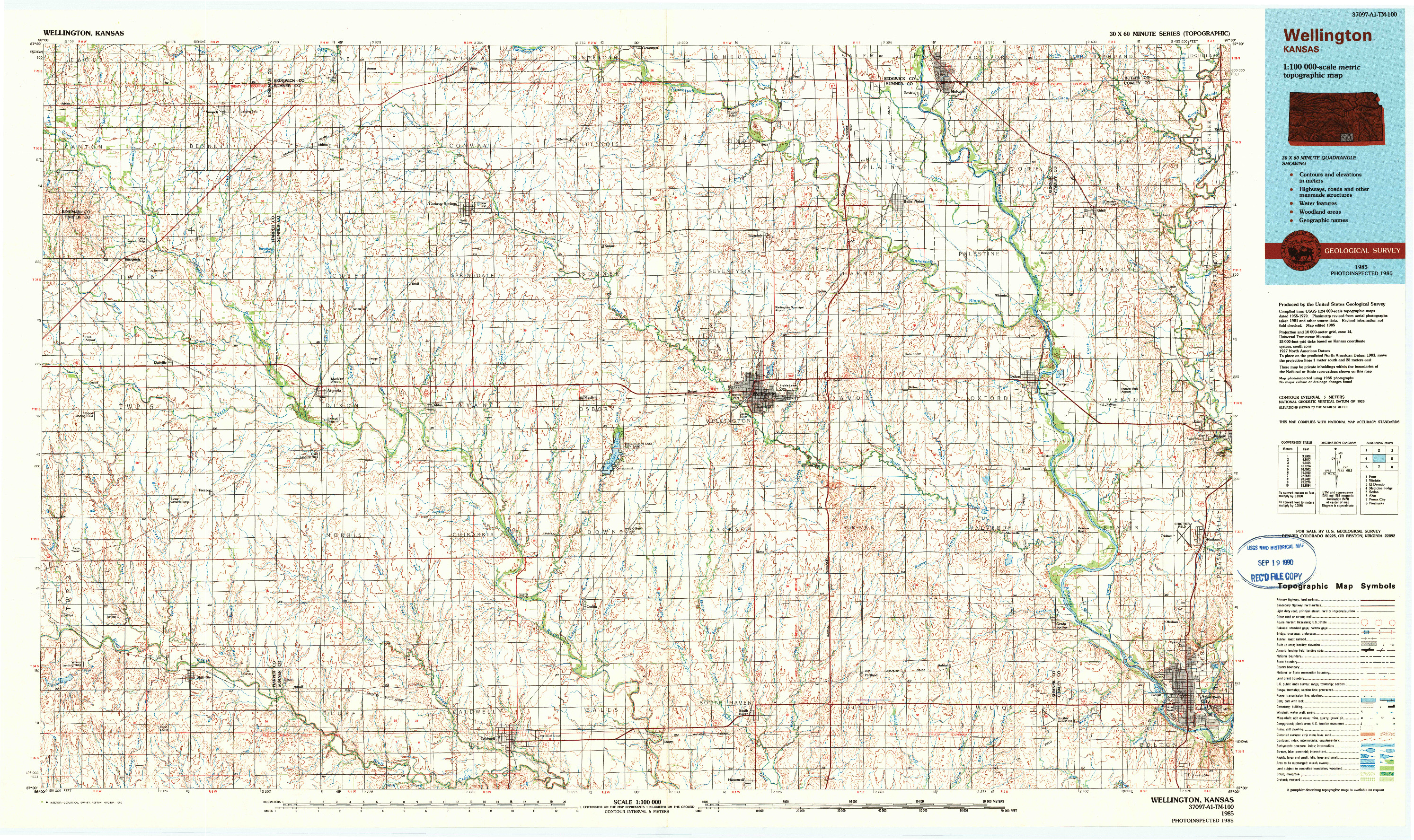 USGS 1:100000-SCALE QUADRANGLE FOR WELLINGTON, KS 1985