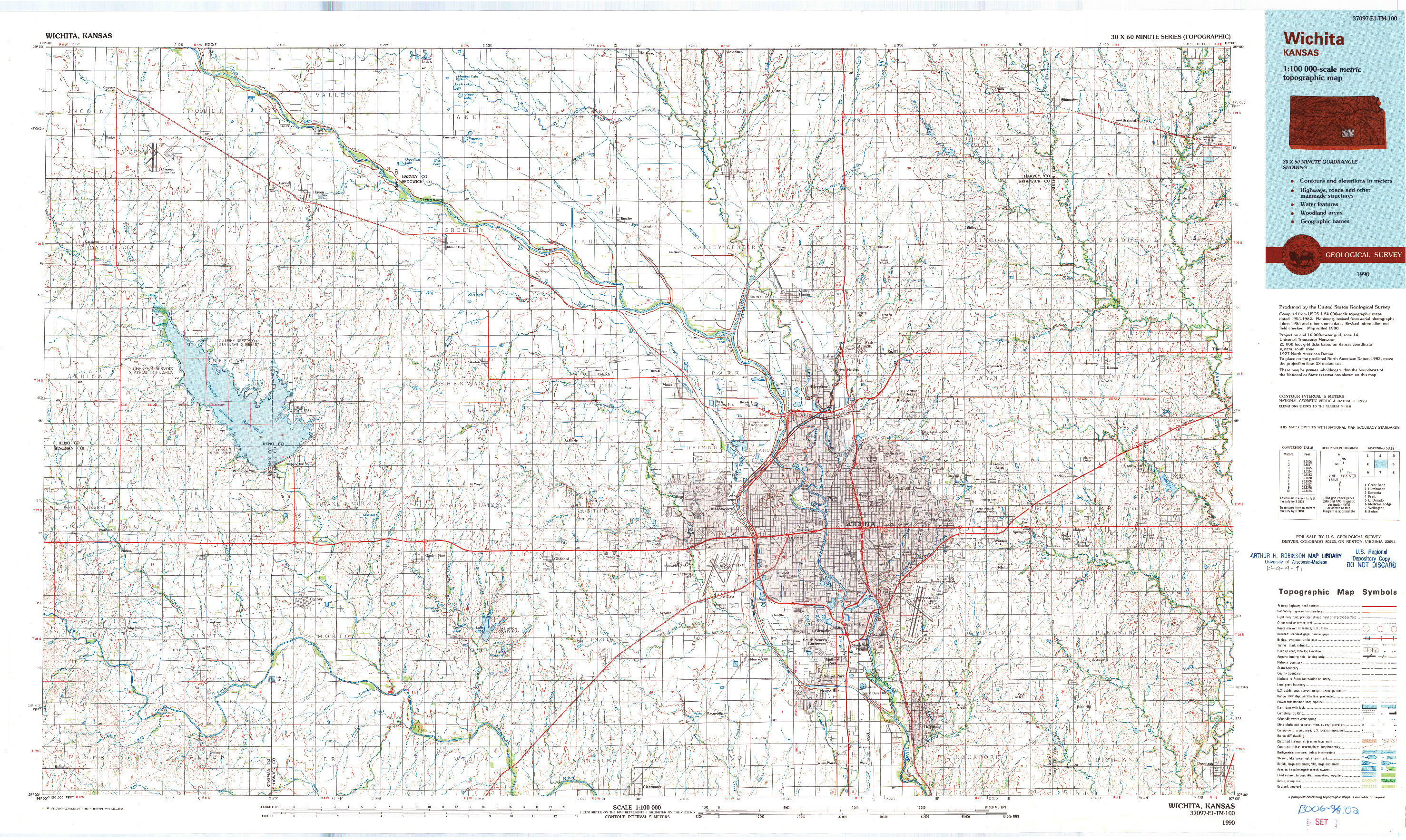 USGS 1:100000-SCALE QUADRANGLE FOR WICHITA, KS 1990