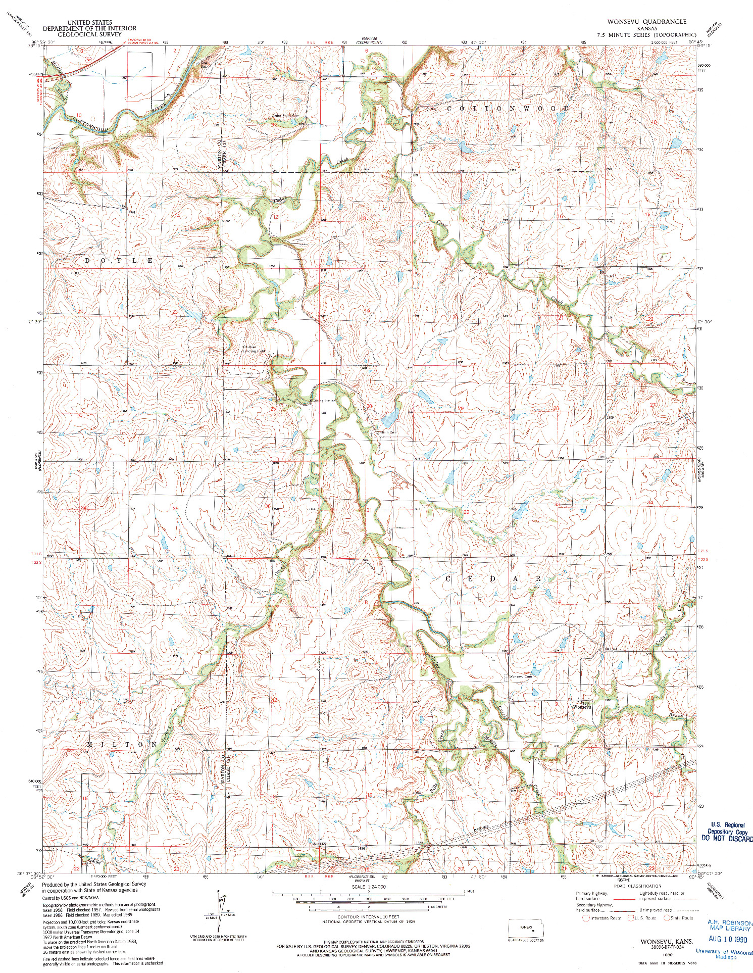 USGS 1:24000-SCALE QUADRANGLE FOR WONSEVU, KS 1989