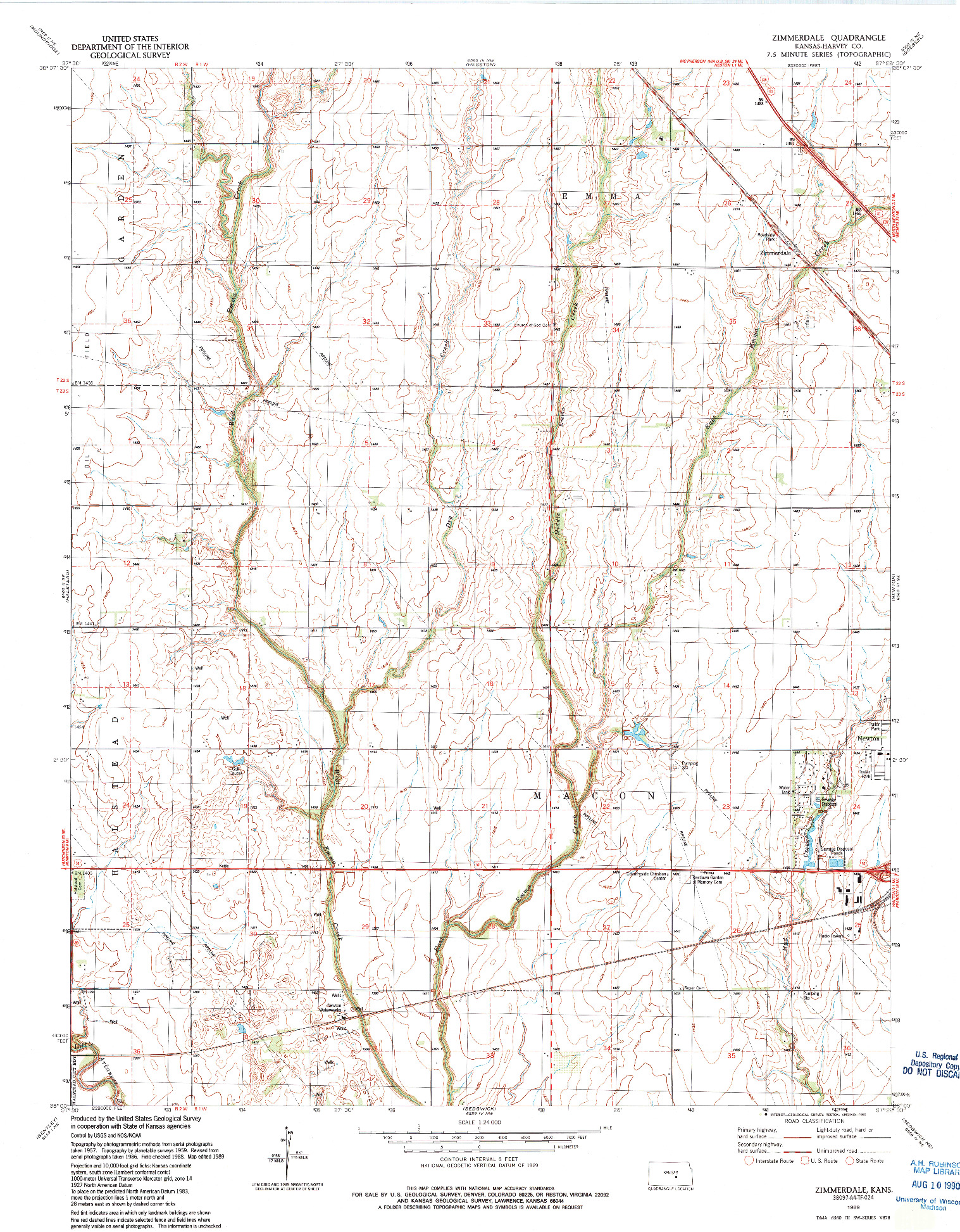 USGS 1:24000-SCALE QUADRANGLE FOR ZIMMERDALE, KS 1989