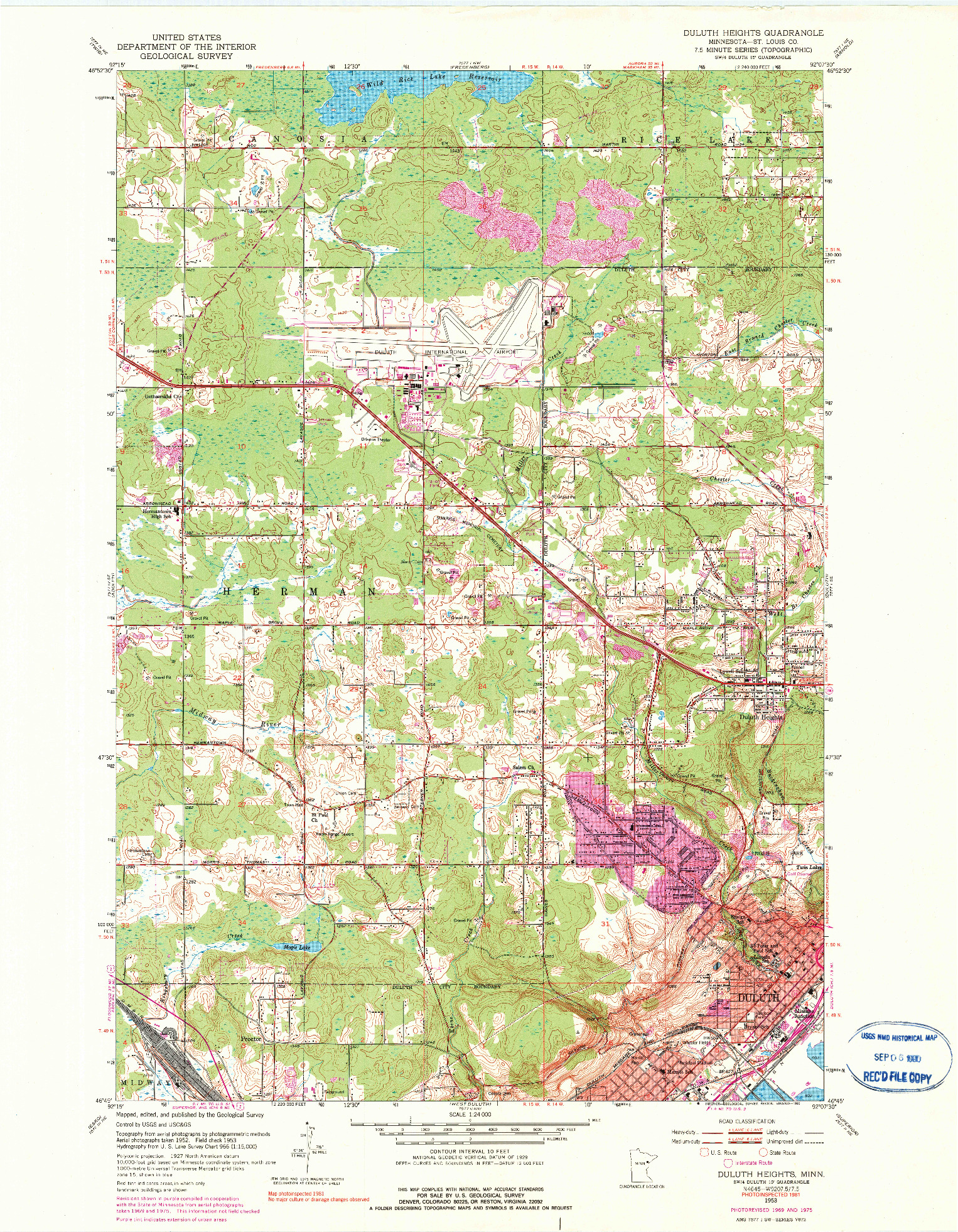 USGS 1:24000-SCALE QUADRANGLE FOR DULUTH HEIGHTS, MN 1953