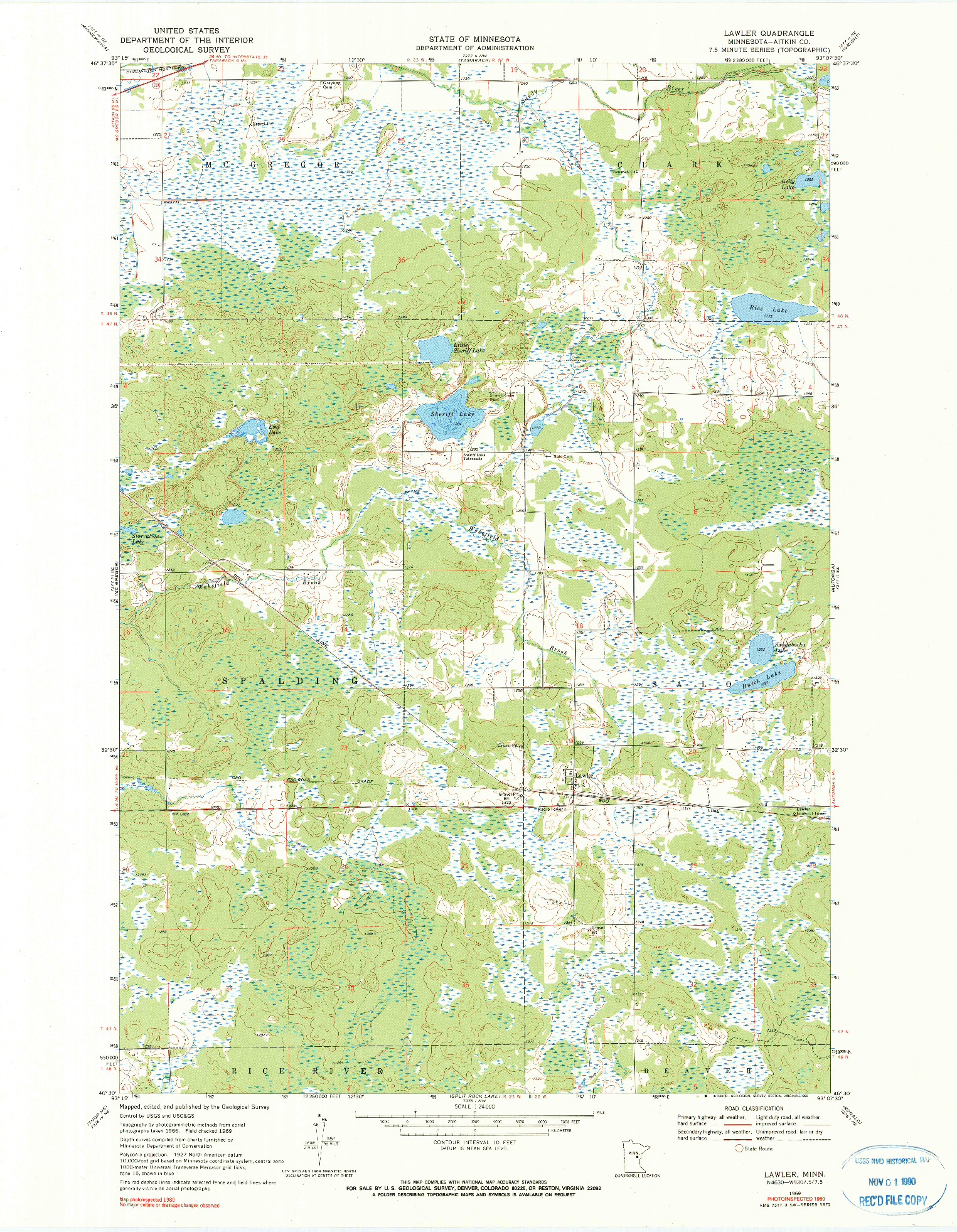 USGS 1:24000-SCALE QUADRANGLE FOR LAWLER, MN 1969
