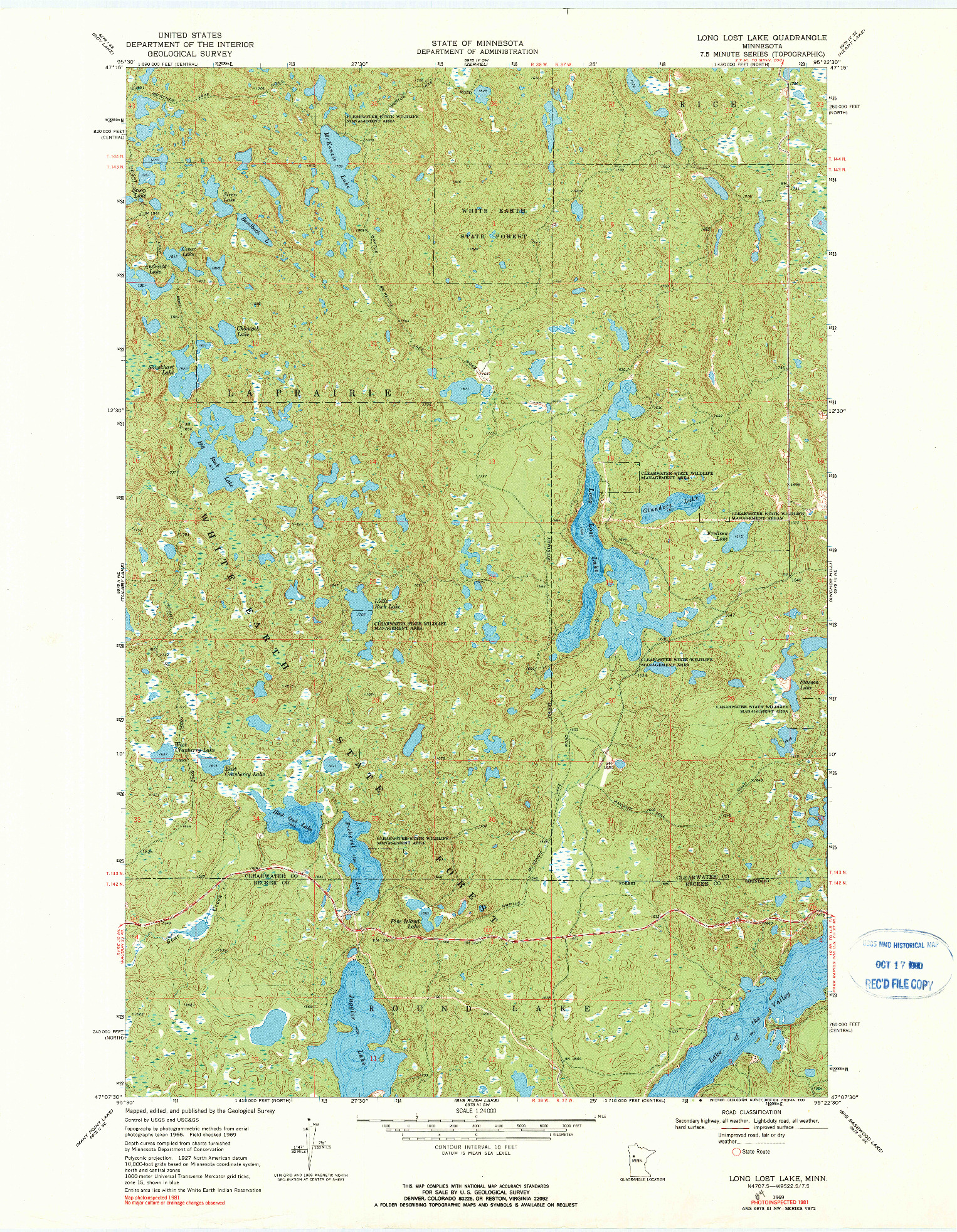 USGS 1:24000-SCALE QUADRANGLE FOR LONG LOST LAKE, MN 1969