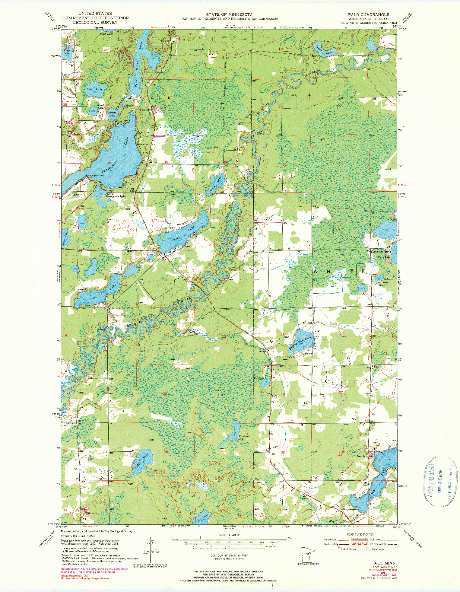 USGS 1:24000-SCALE QUADRANGLE FOR PALO, MN 1951