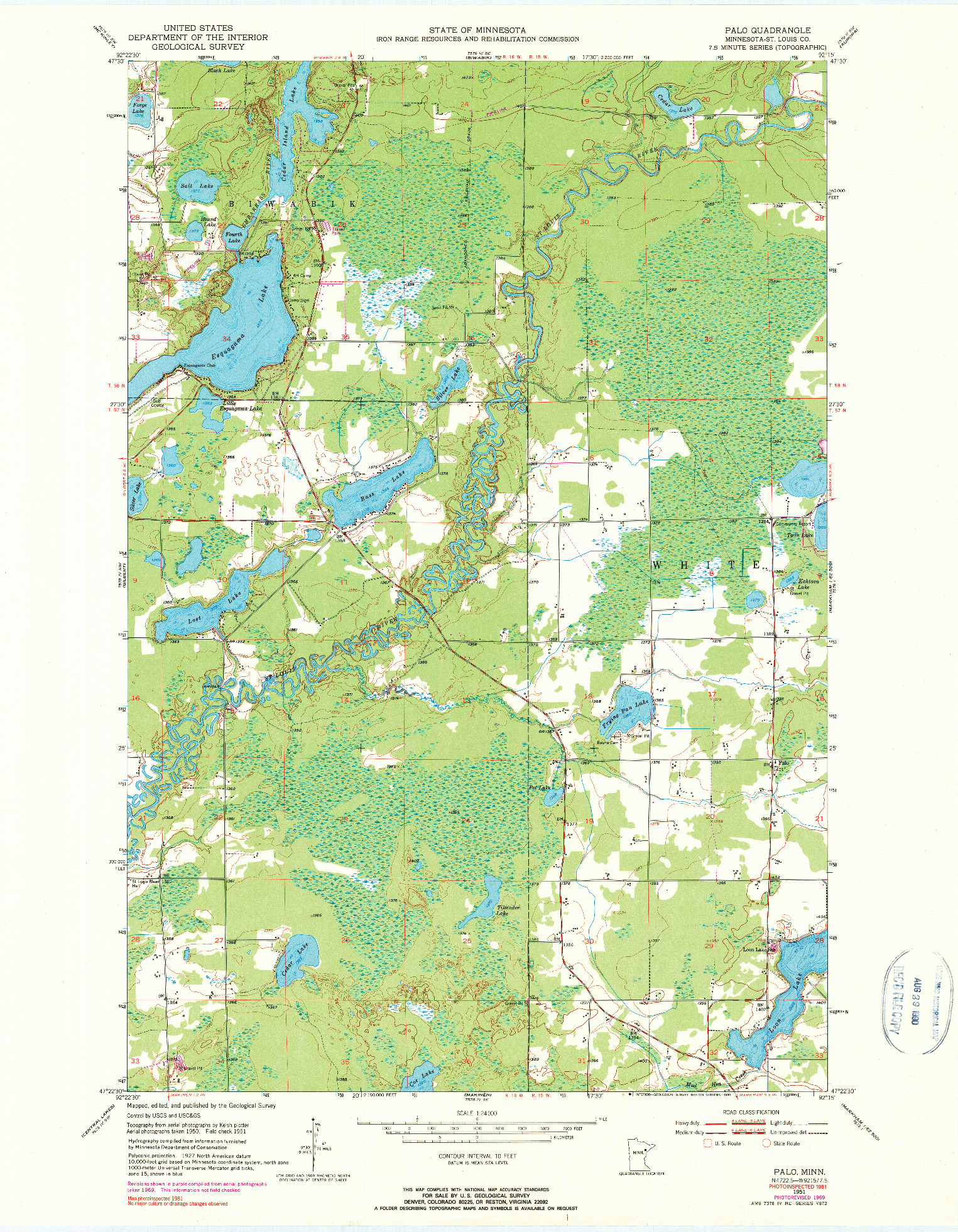 USGS 1:24000-SCALE QUADRANGLE FOR PALO, MN 1951