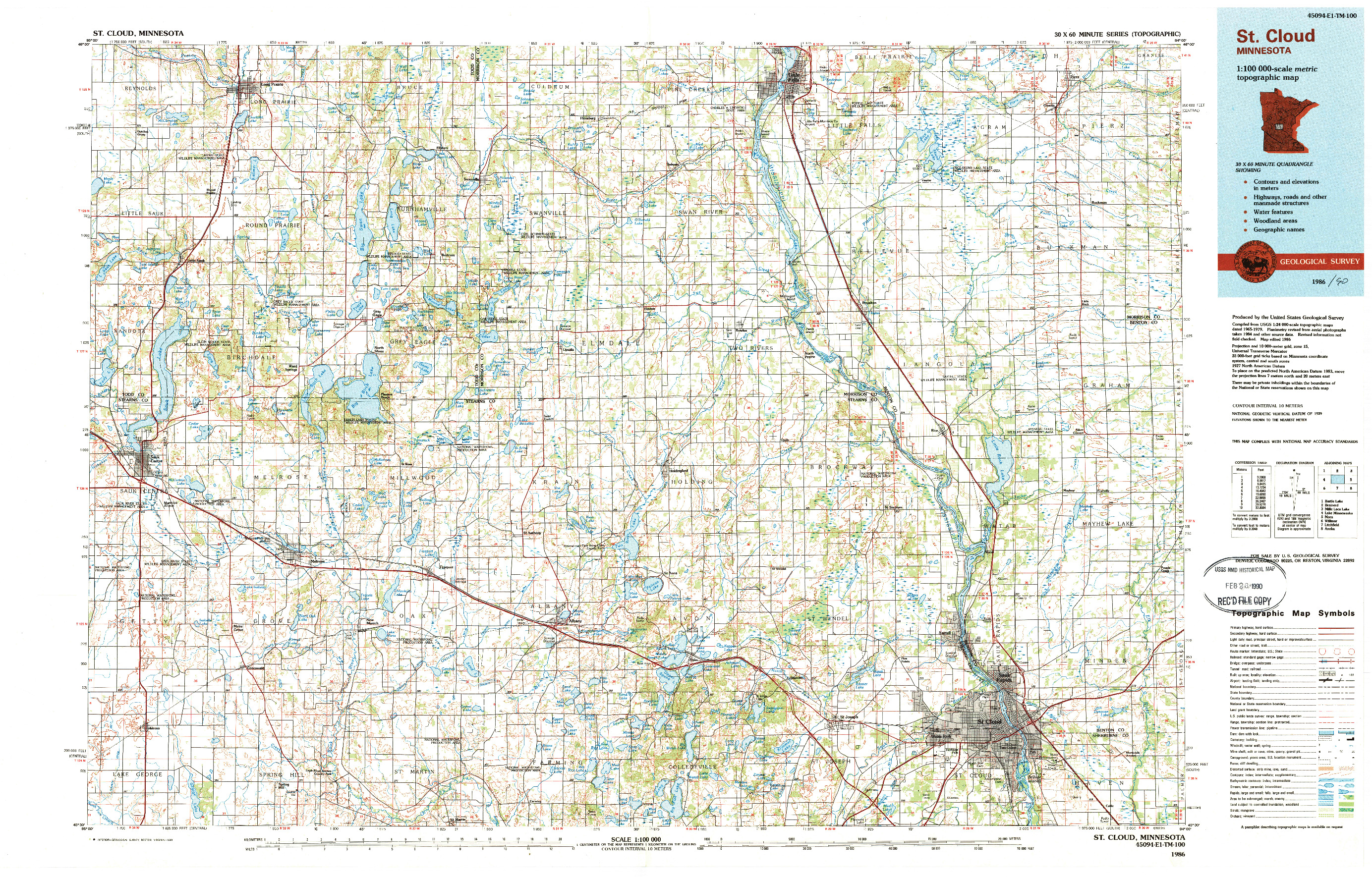 USGS 1:100000-SCALE QUADRANGLE FOR ST. CLOUD, MN 1986