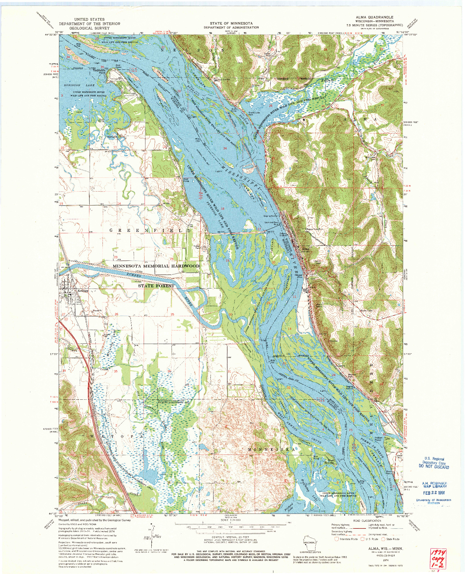 USGS 1:24000-SCALE QUADRANGLE FOR ALMA, WI 1974
